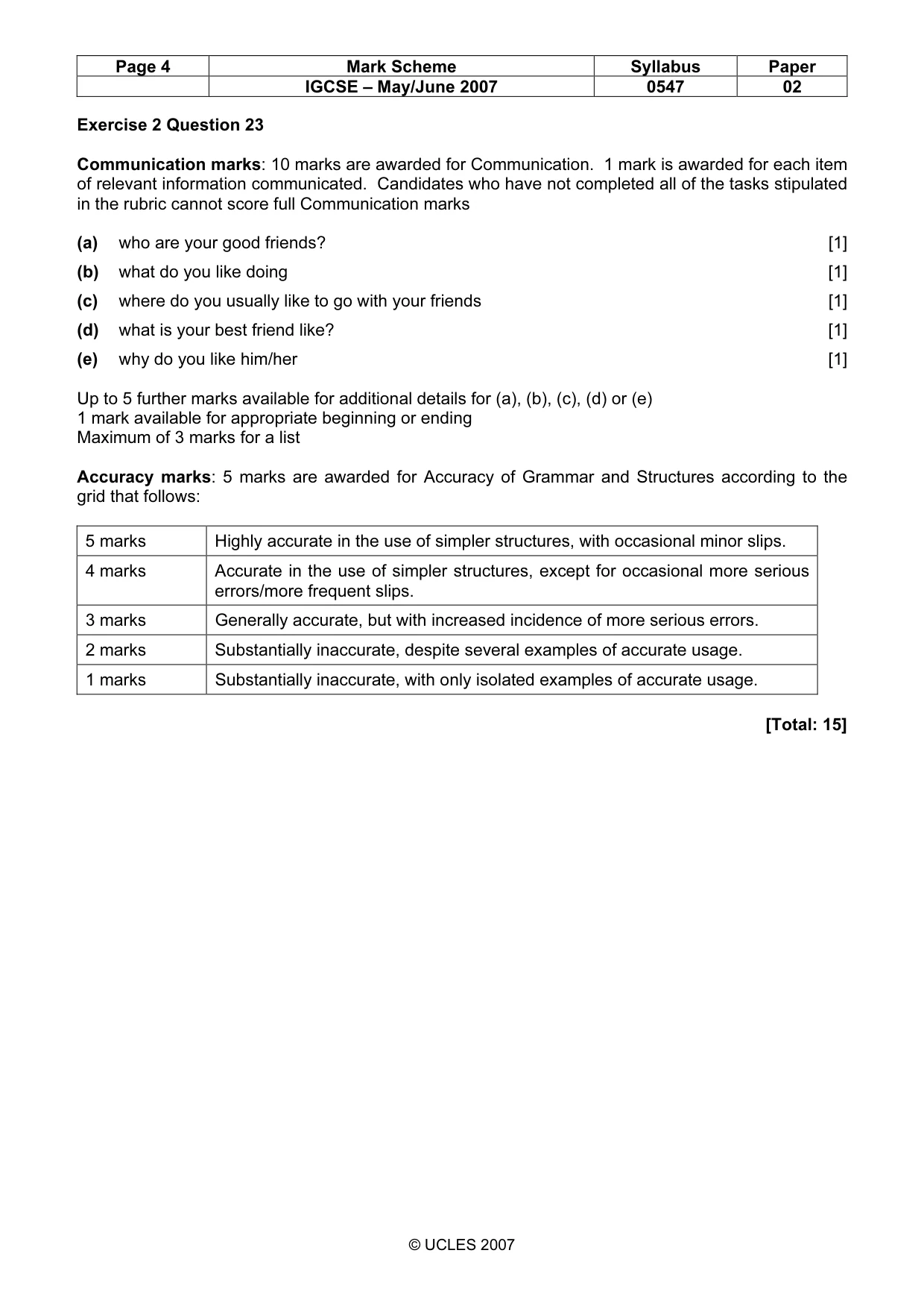 Mark scheme, page 4 of 5