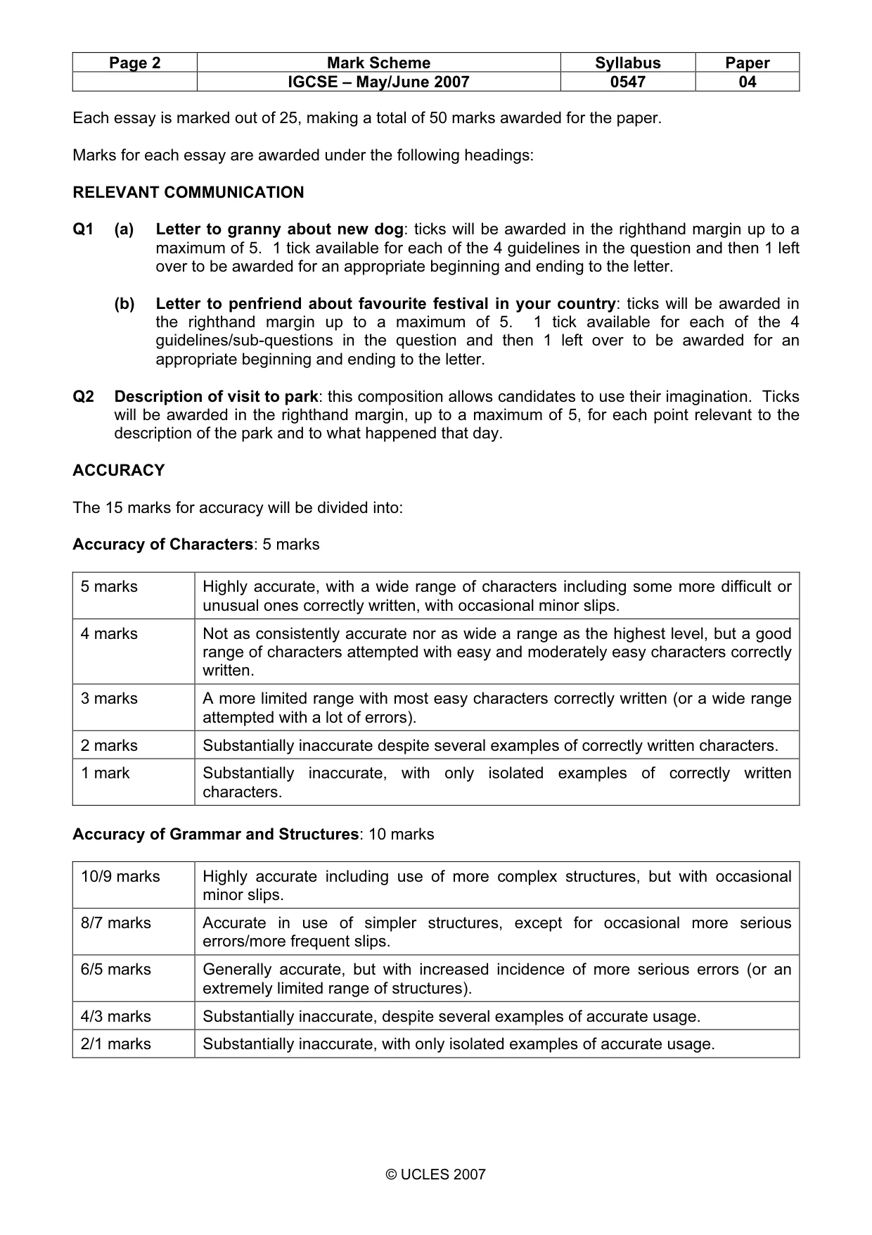 Mark scheme, page 2 of 3