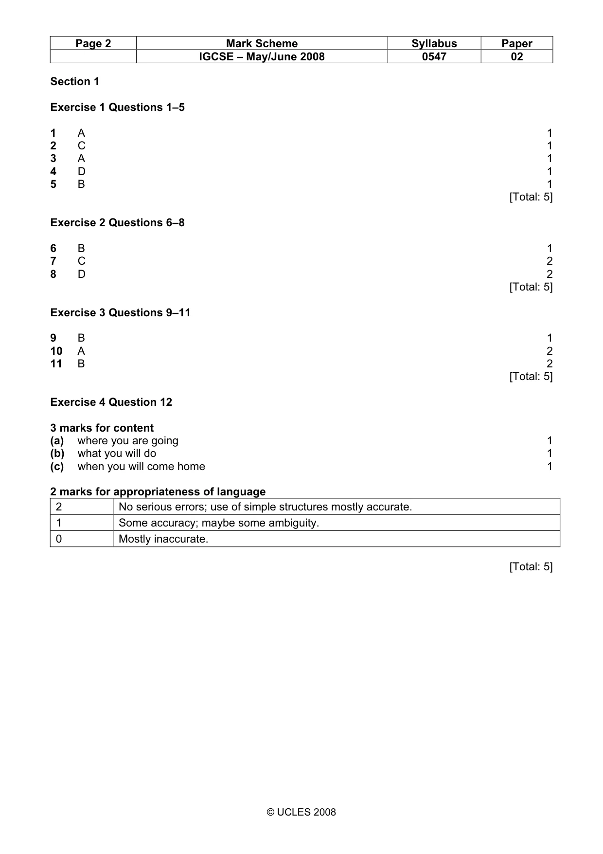 Mark scheme, page 2 of 4
