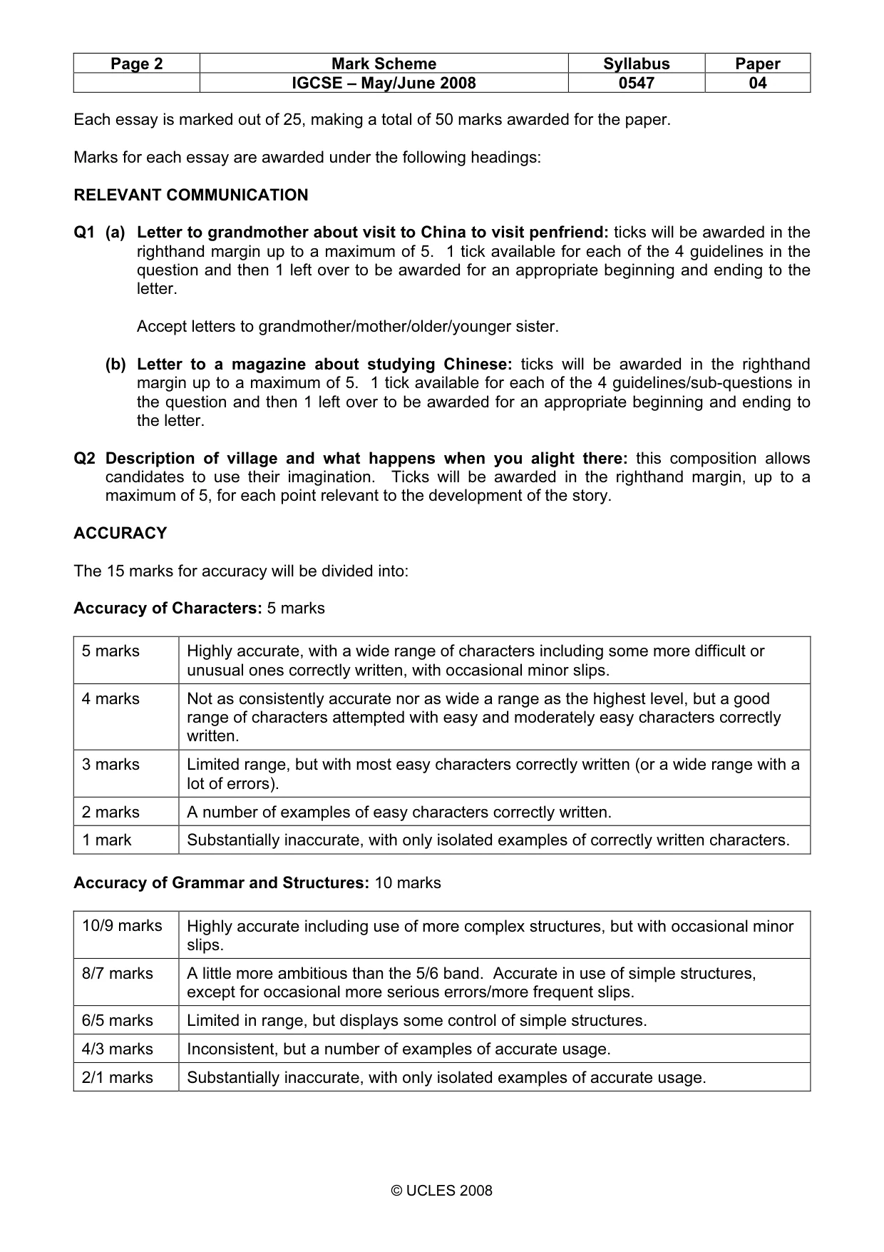 Mark scheme, page 2 of 3