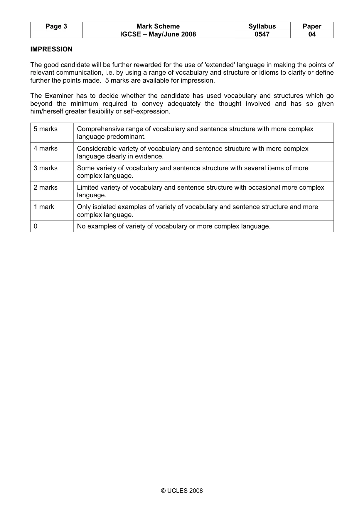 Mark scheme, page 3 of 3