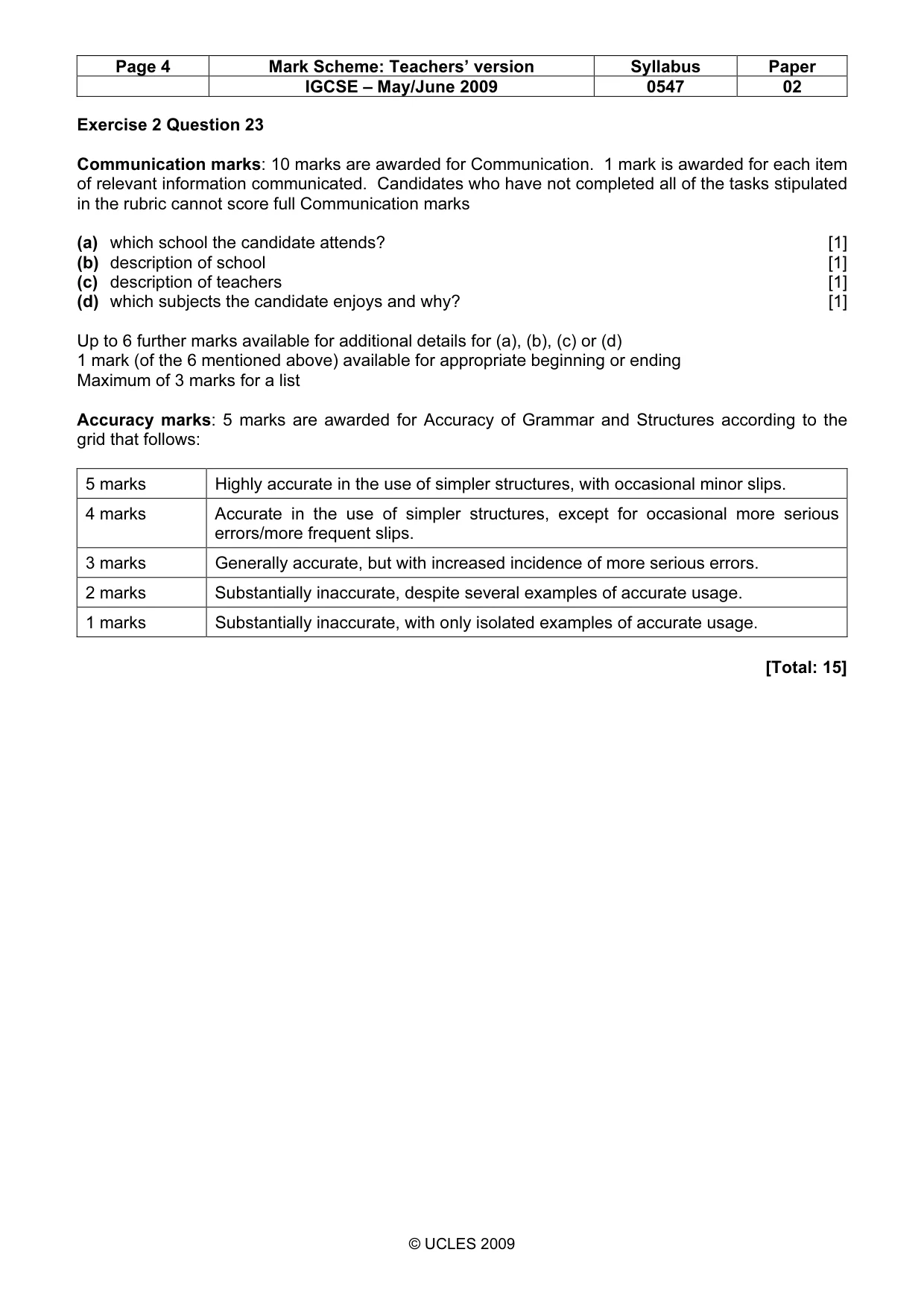 Mark scheme, page 4 of 5