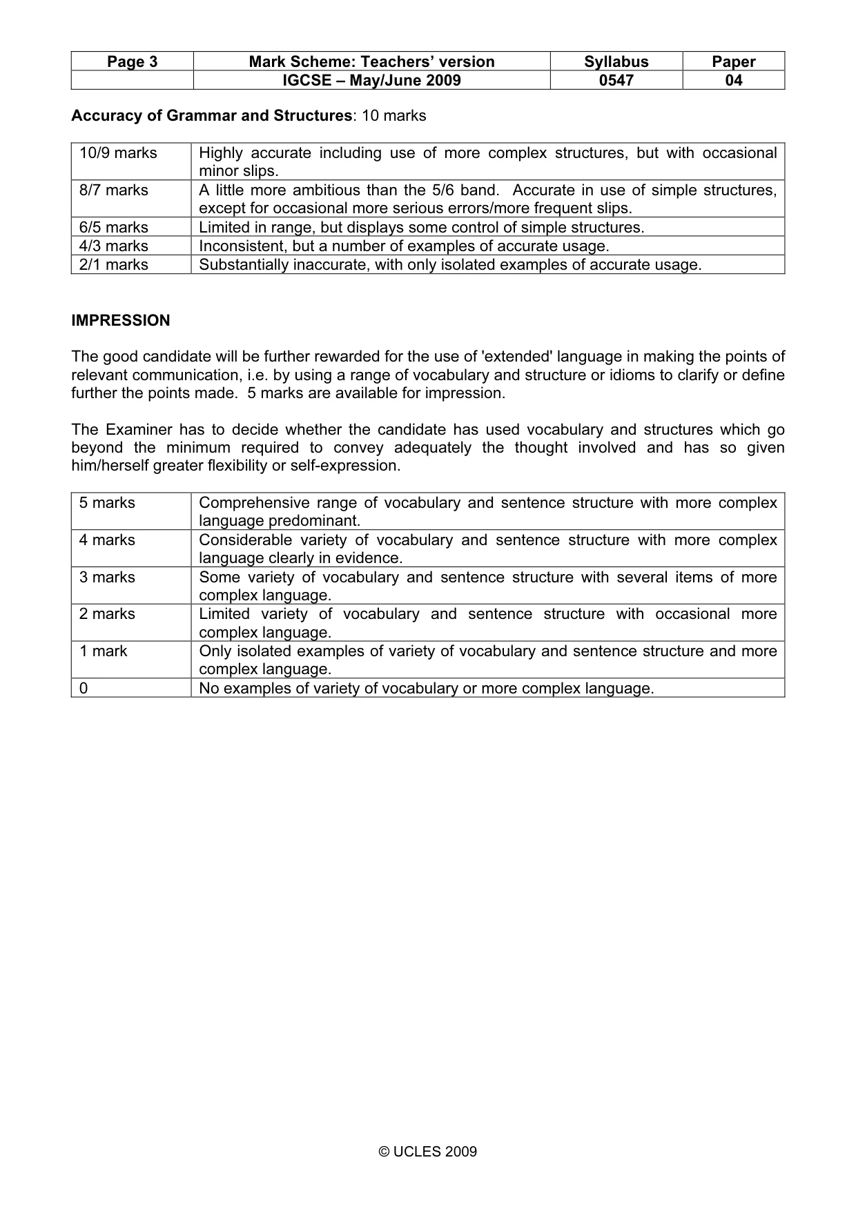 Mark scheme, page 3 of 3