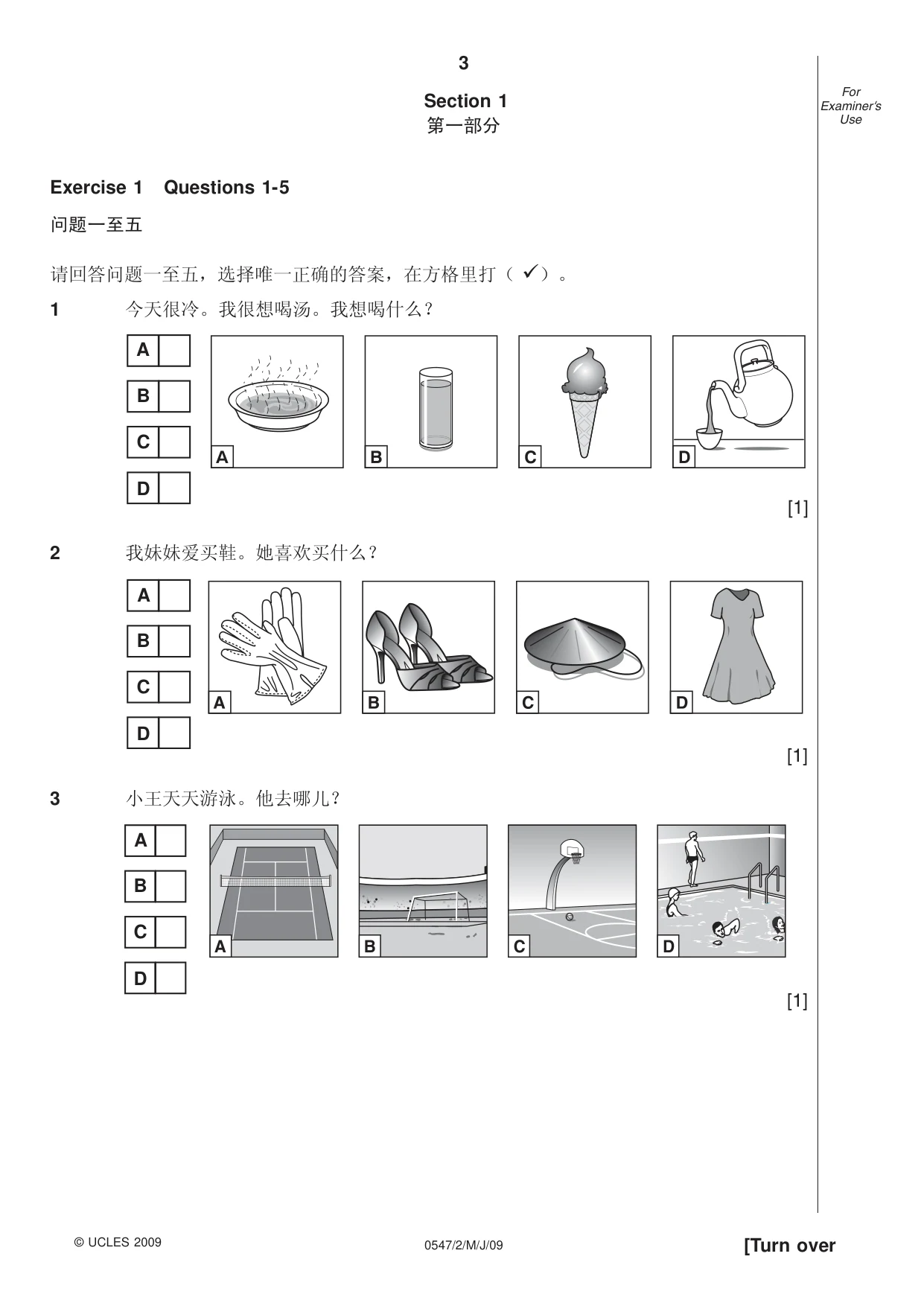 Cambridge IGCSE Chinese (Mandarin) - Foreign Language 0547 2009 May/June Paper 2 · Variant 1 question paper, page 3 of 16