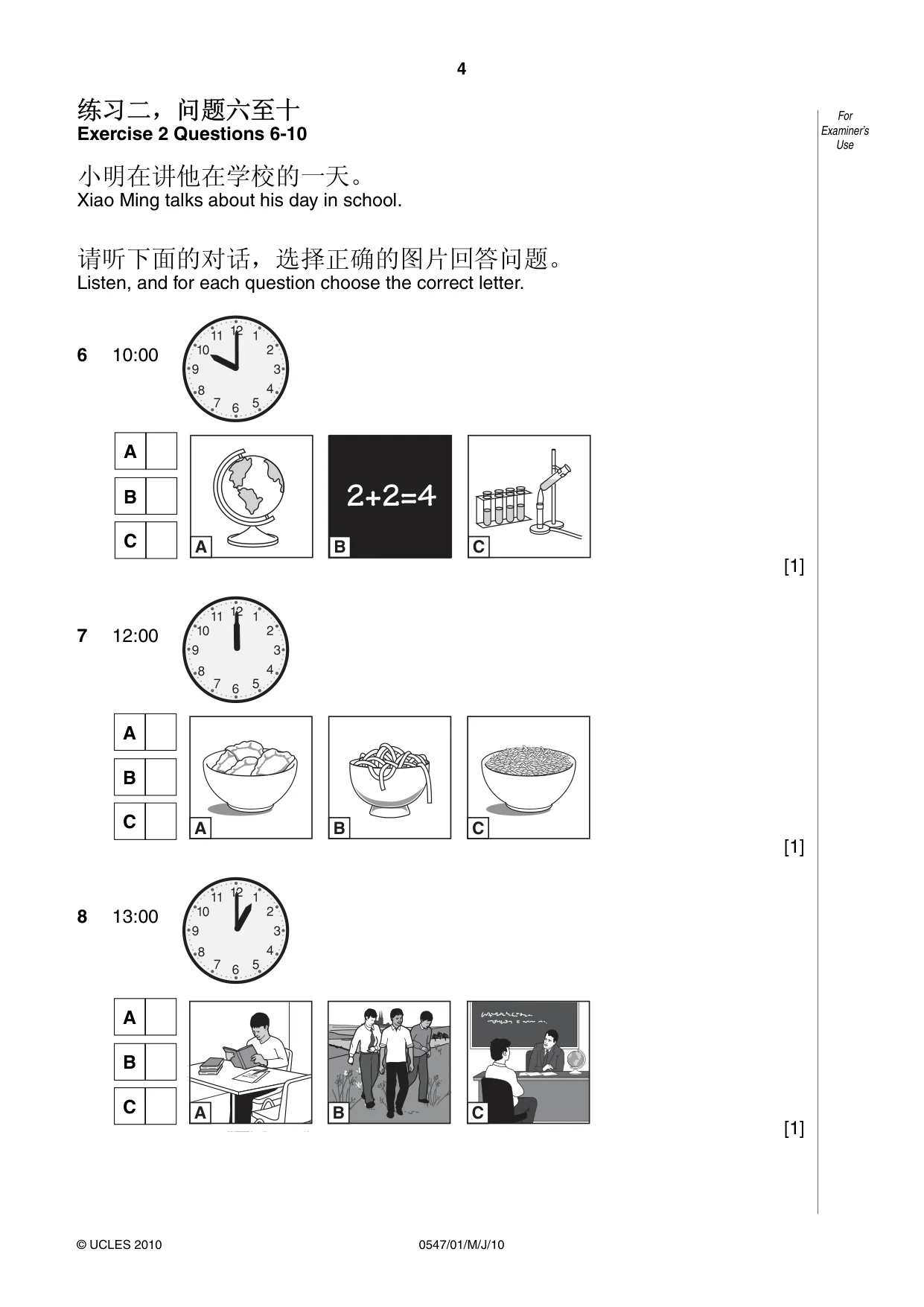 Cambridge IGCSE Chinese (Mandarin) - Foreign Language 0547 2010 May/June Paper 1 · Variant 1 question paper, page 4 of 12