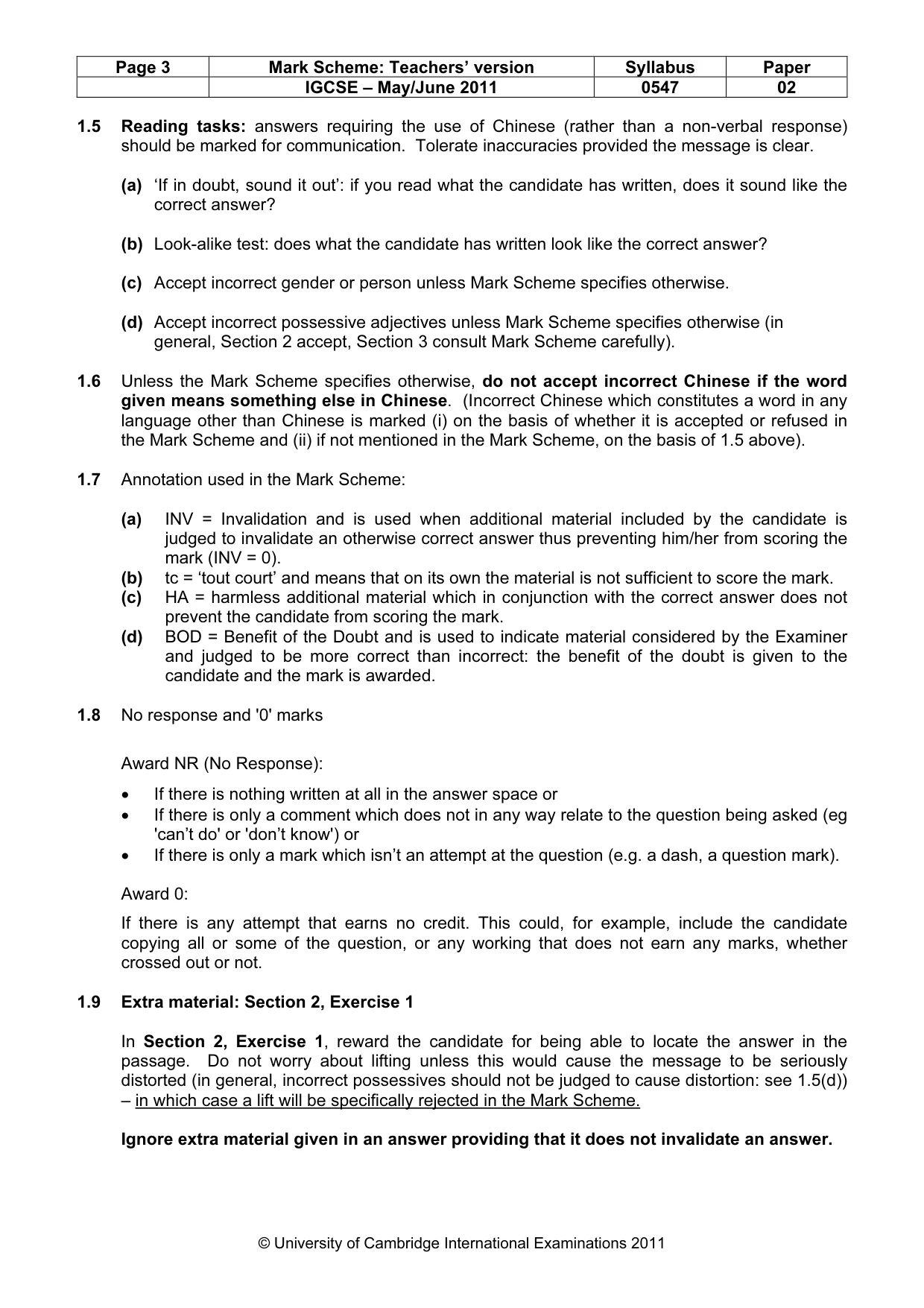 Mark scheme, page 3 of 9