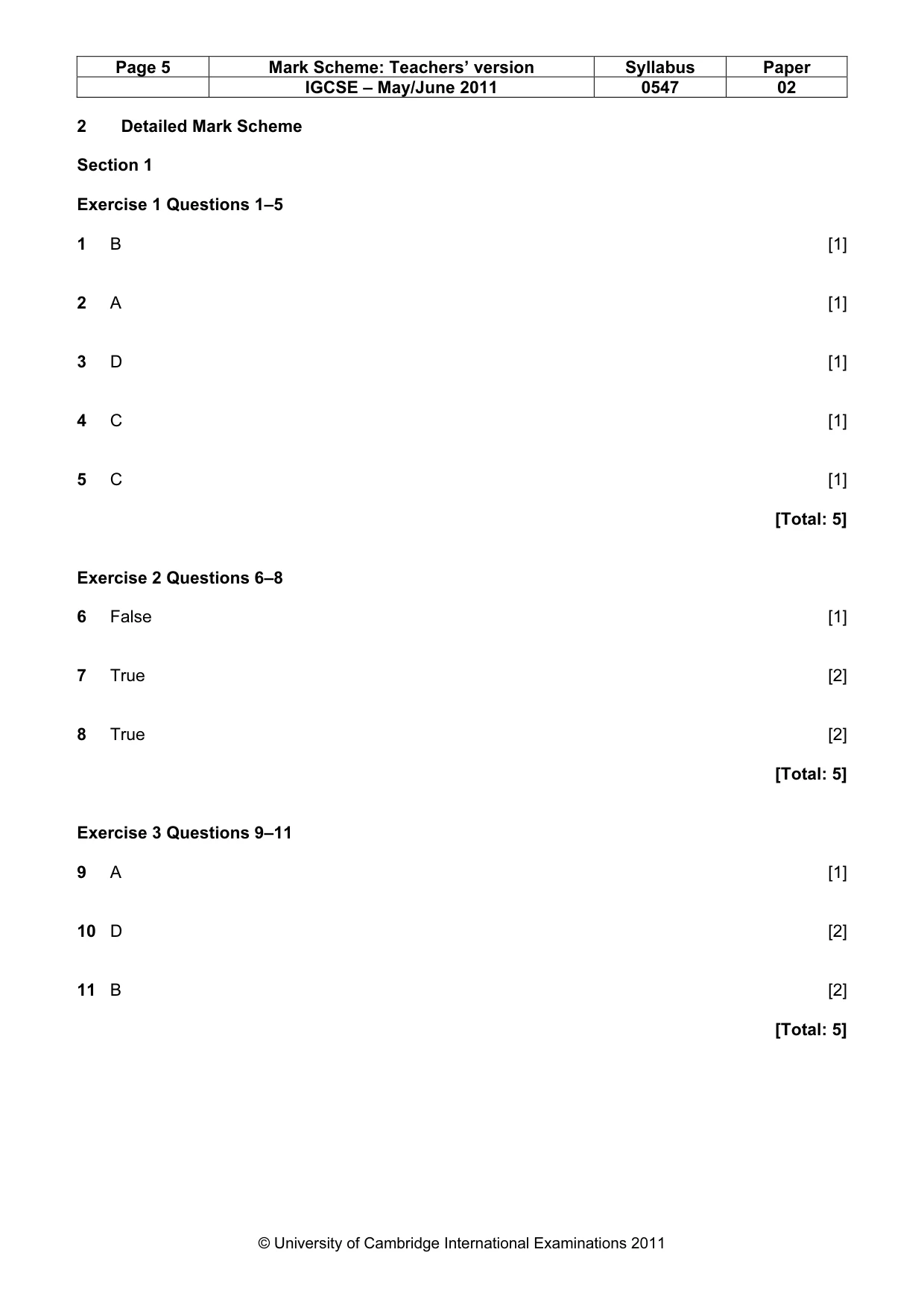 Mark scheme, page 5 of 9