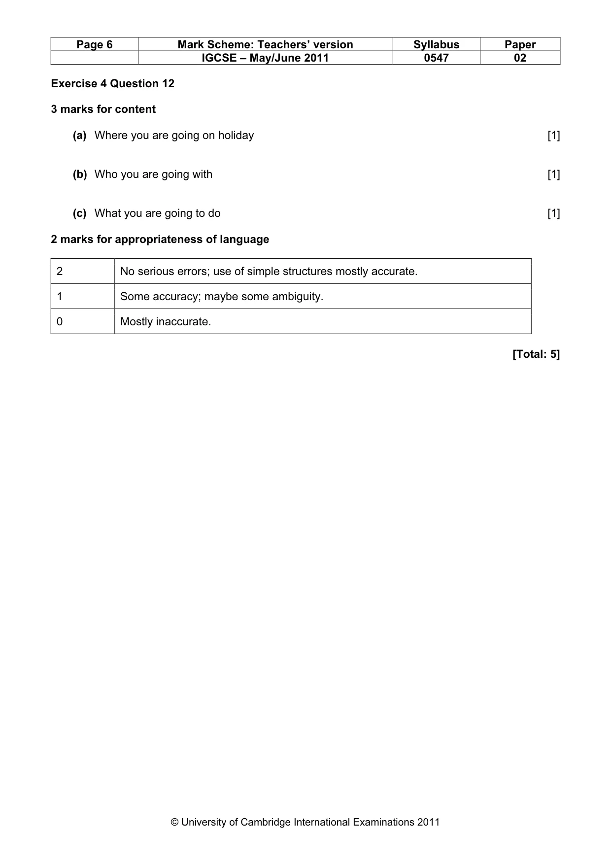 Mark scheme, page 6 of 9