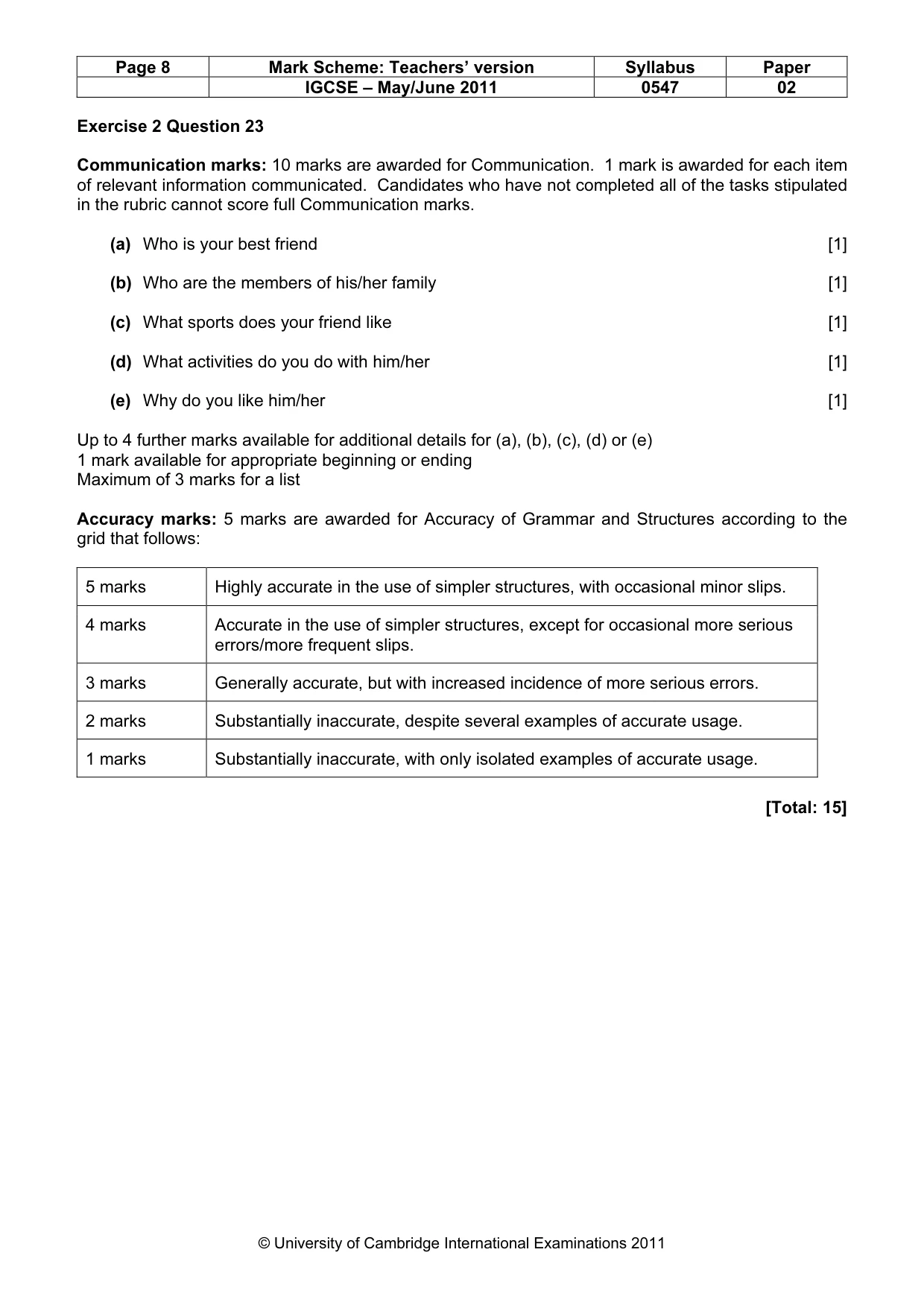 Mark scheme, page 8 of 9