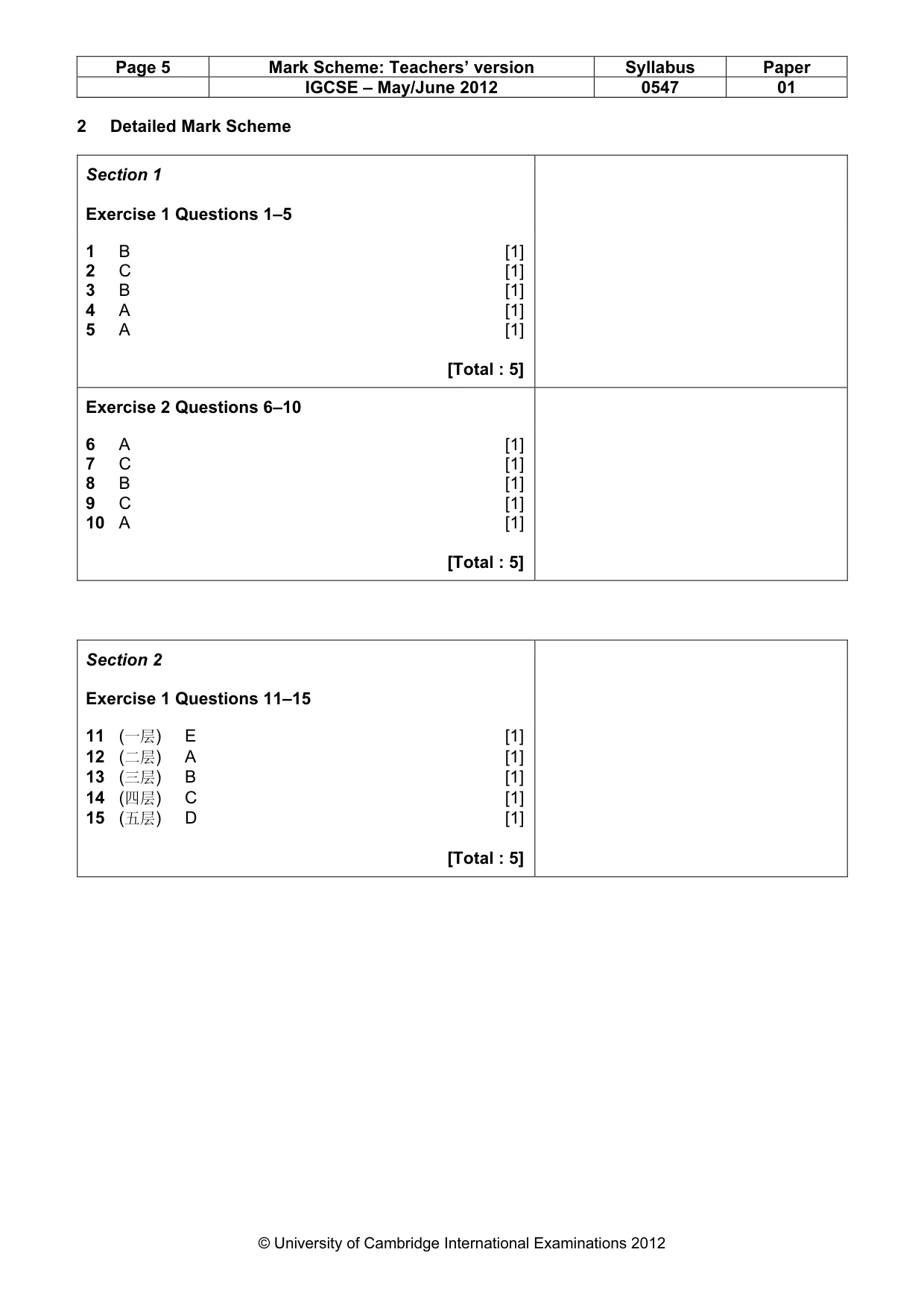 Mark scheme, page 5 of 15