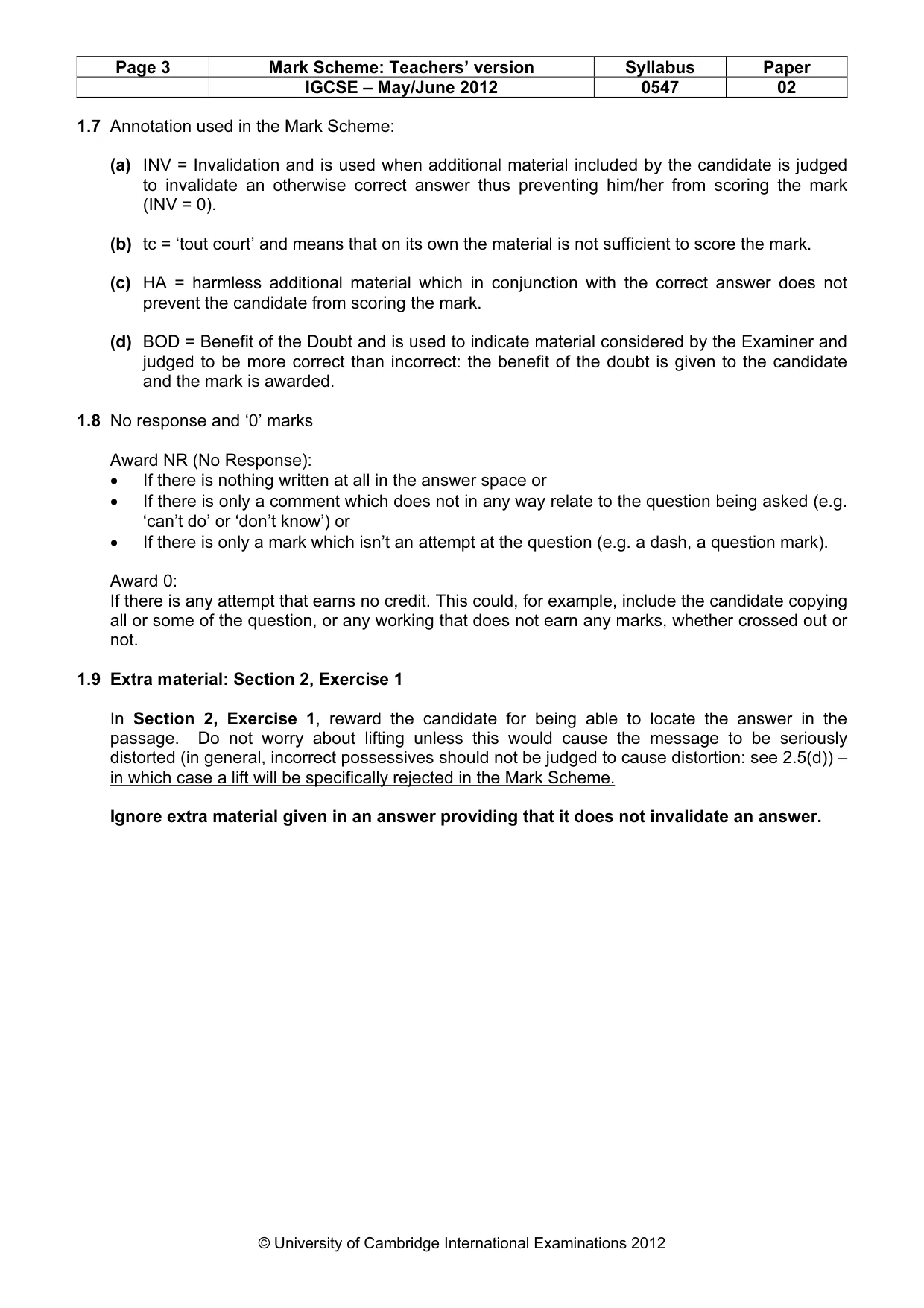 Mark scheme, page 3 of 9