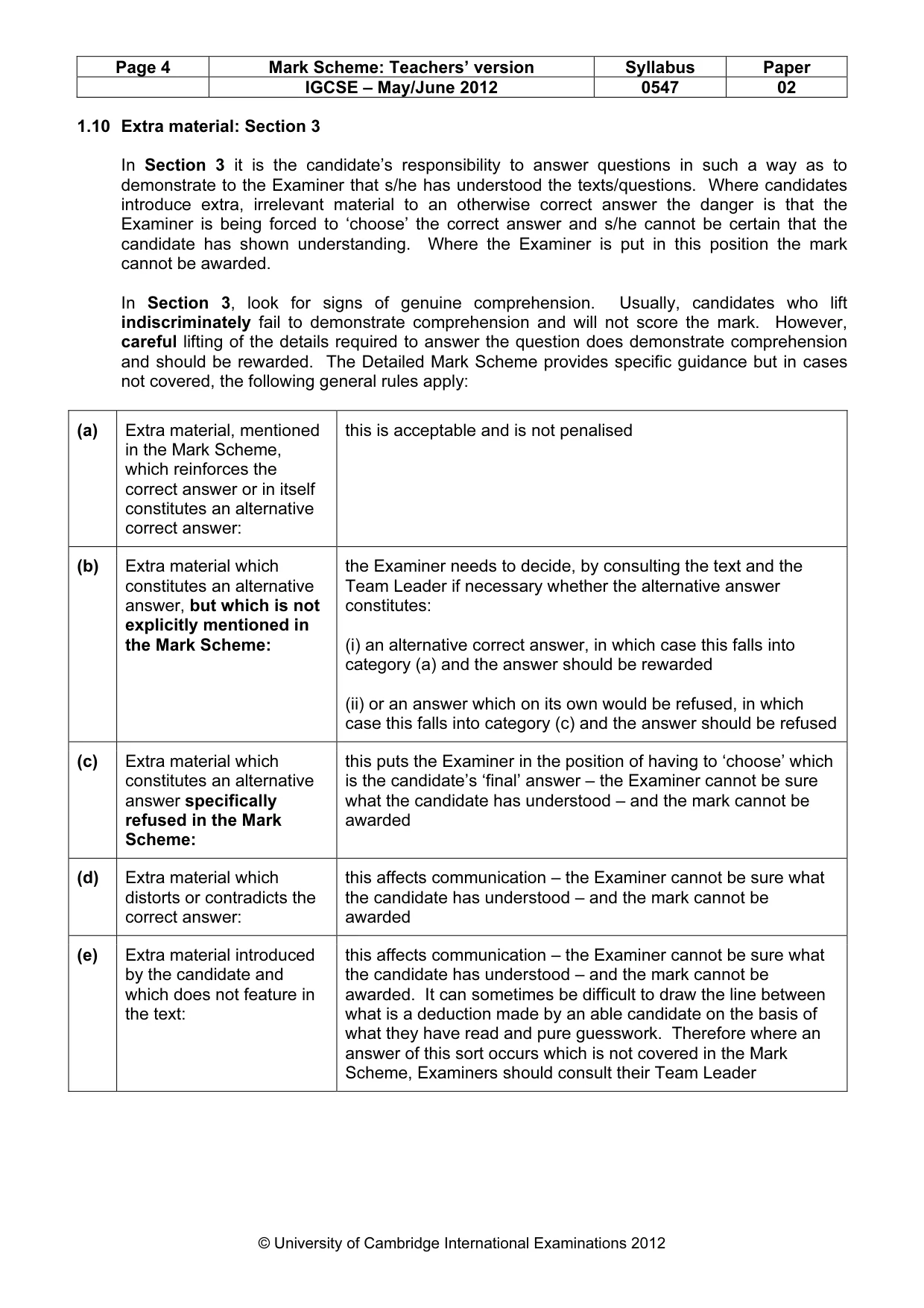 Mark scheme, page 4 of 9