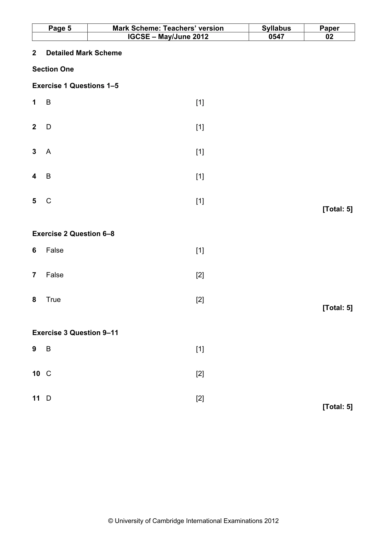 Mark scheme, page 5 of 9