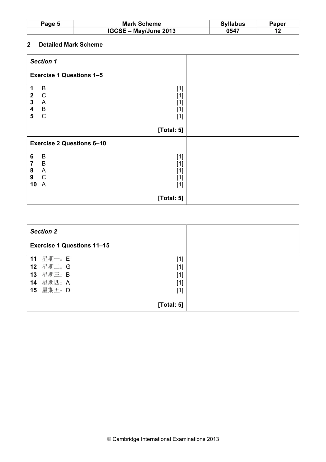 Mark scheme, page 5 of 15