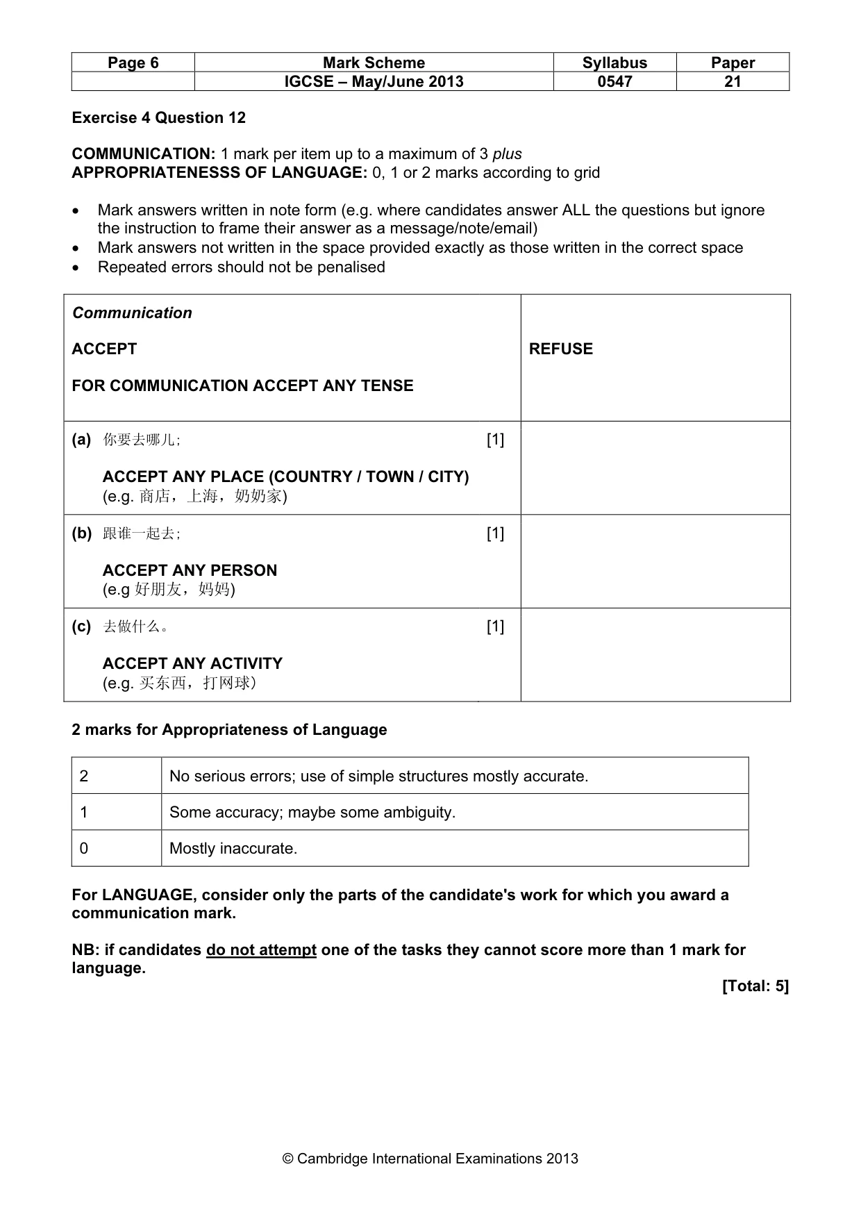 Mark scheme, page 6 of 9