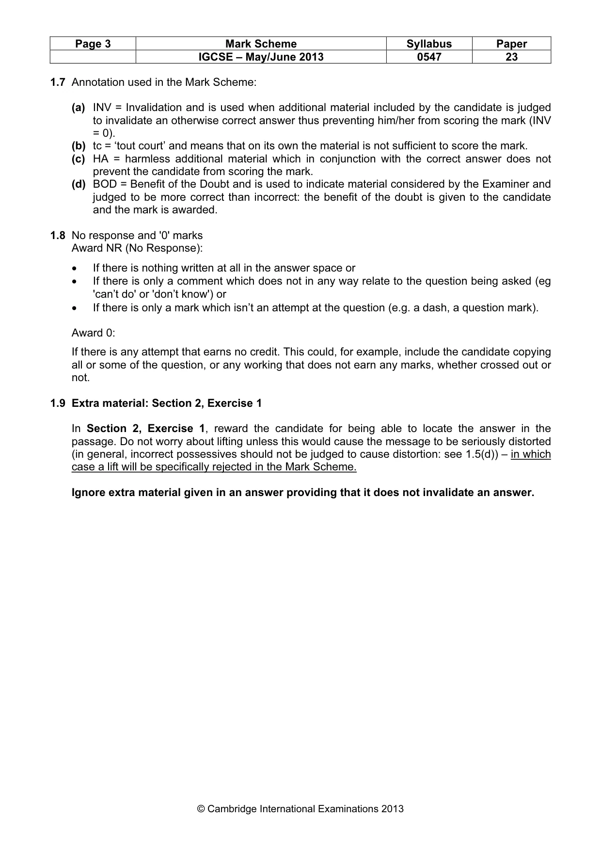 Mark scheme, page 3 of 9