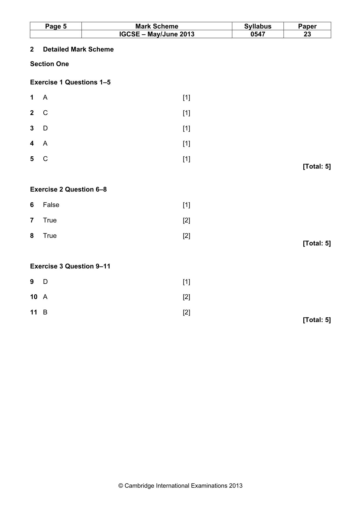Mark scheme, page 5 of 9