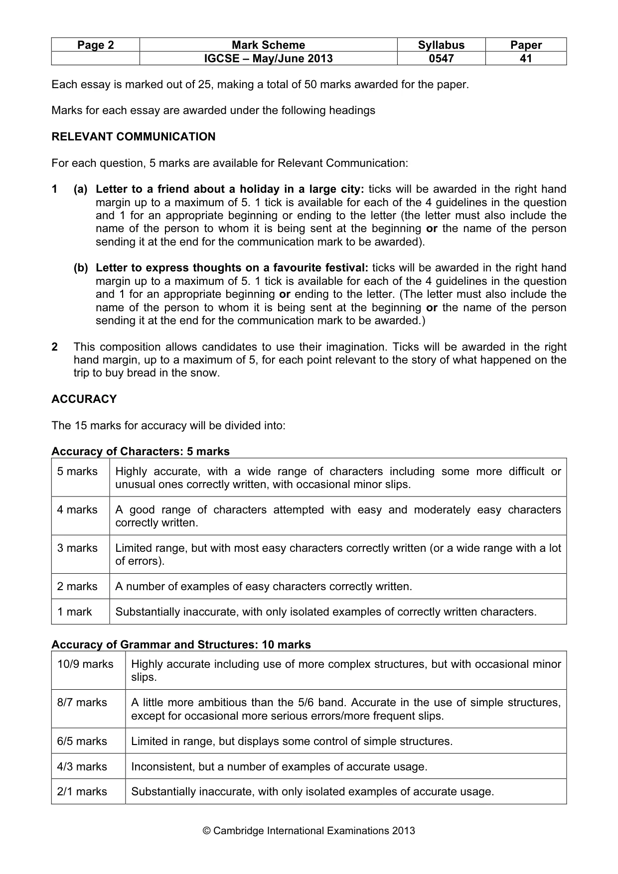 Mark scheme, page 2 of 3