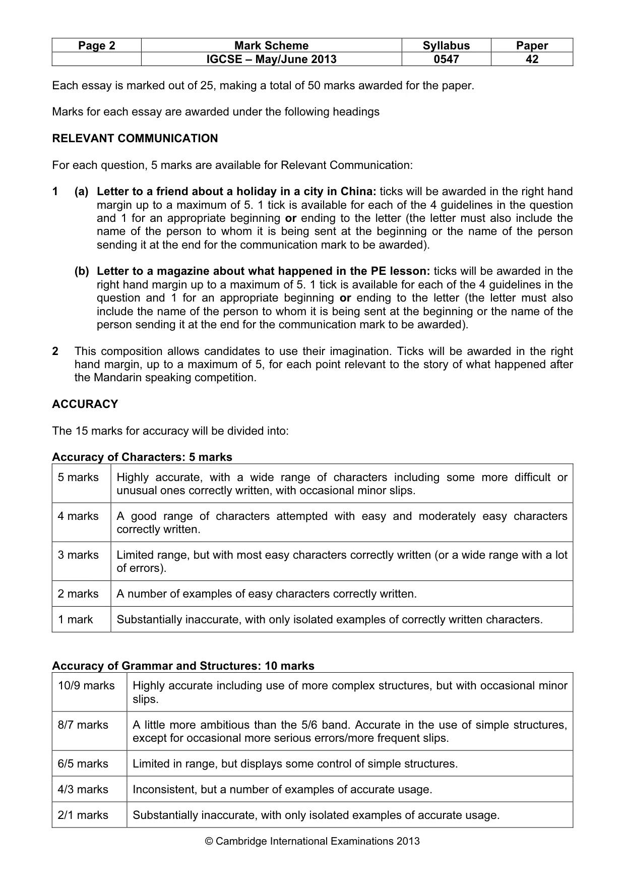 Mark scheme, page 2 of 3
