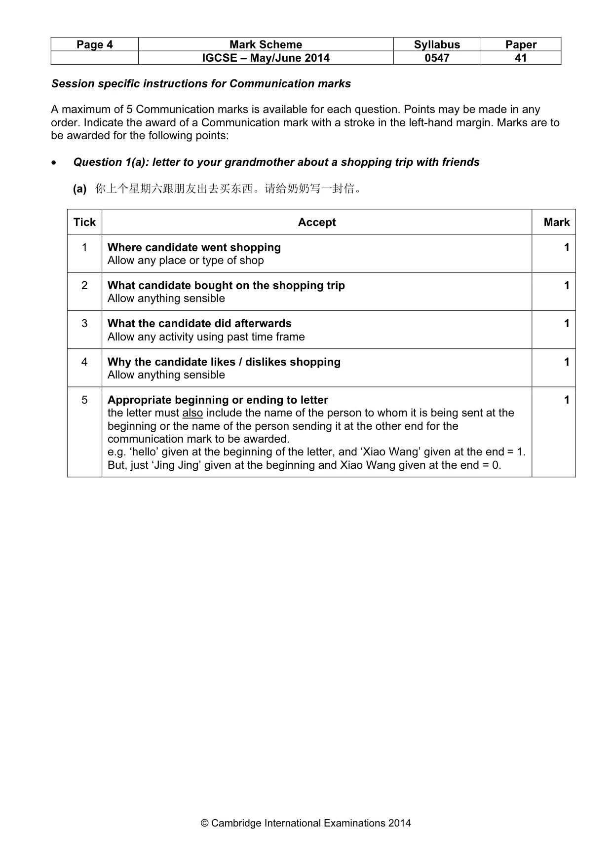 Mark scheme, page 4 of 8