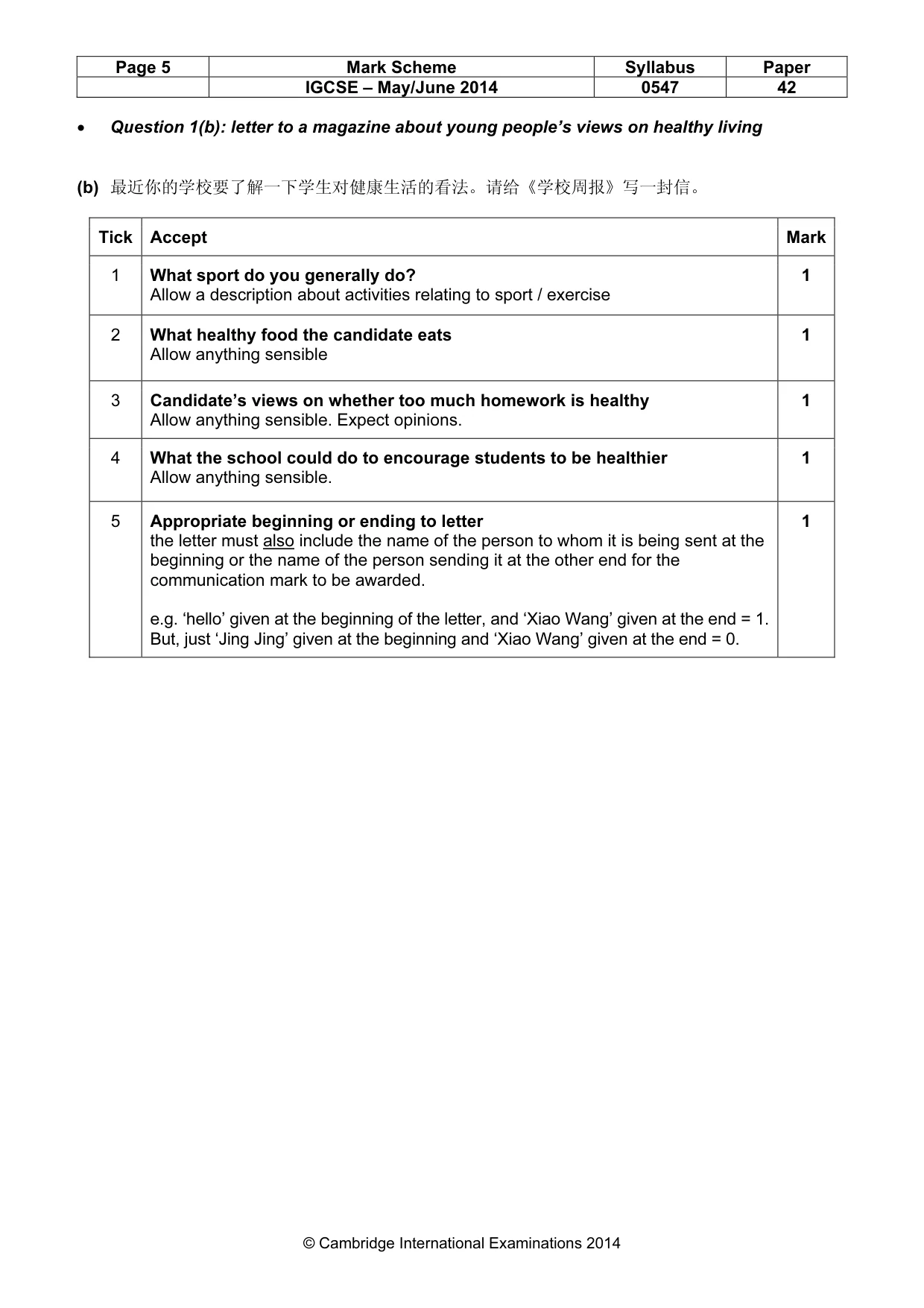 Mark scheme, page 5 of 8