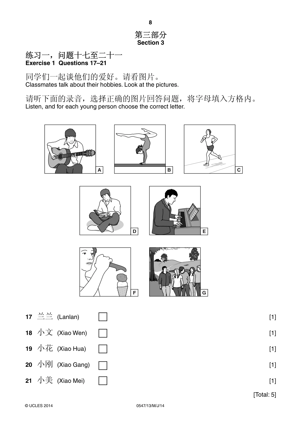 Cambridge IGCSE Chinese (Mandarin) - Foreign Language 0547 2014 May/June Paper 1 · Variant 3 question paper, page 8 of 12