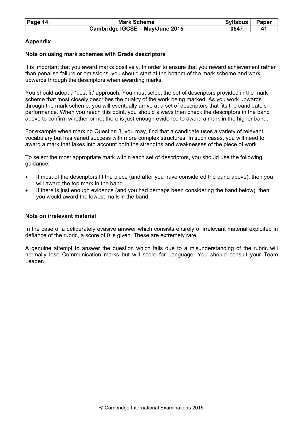 Mark scheme, page 14 of 14