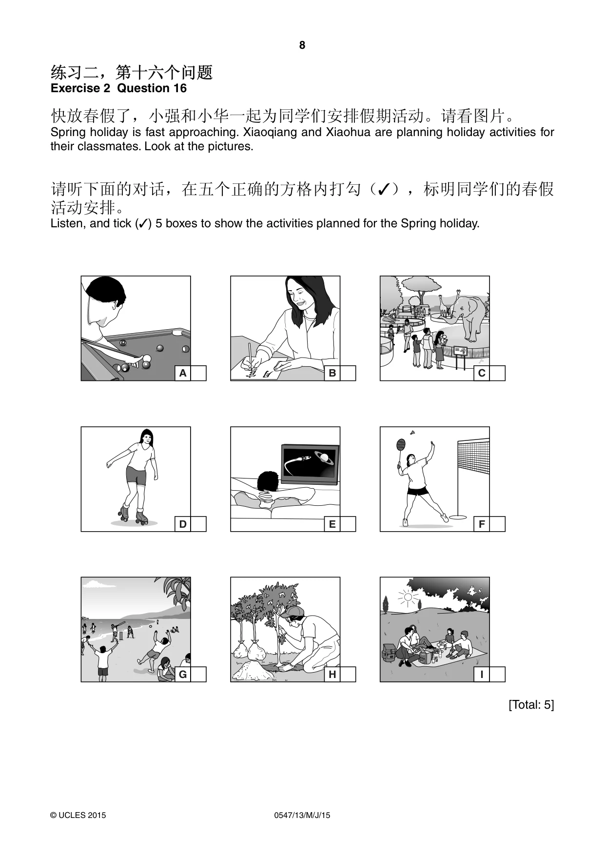 Cambridge IGCSE Chinese (Mandarin) - Foreign Language 0547 2015 May/June Paper 1 · Variant 3 question paper, page 8 of 12