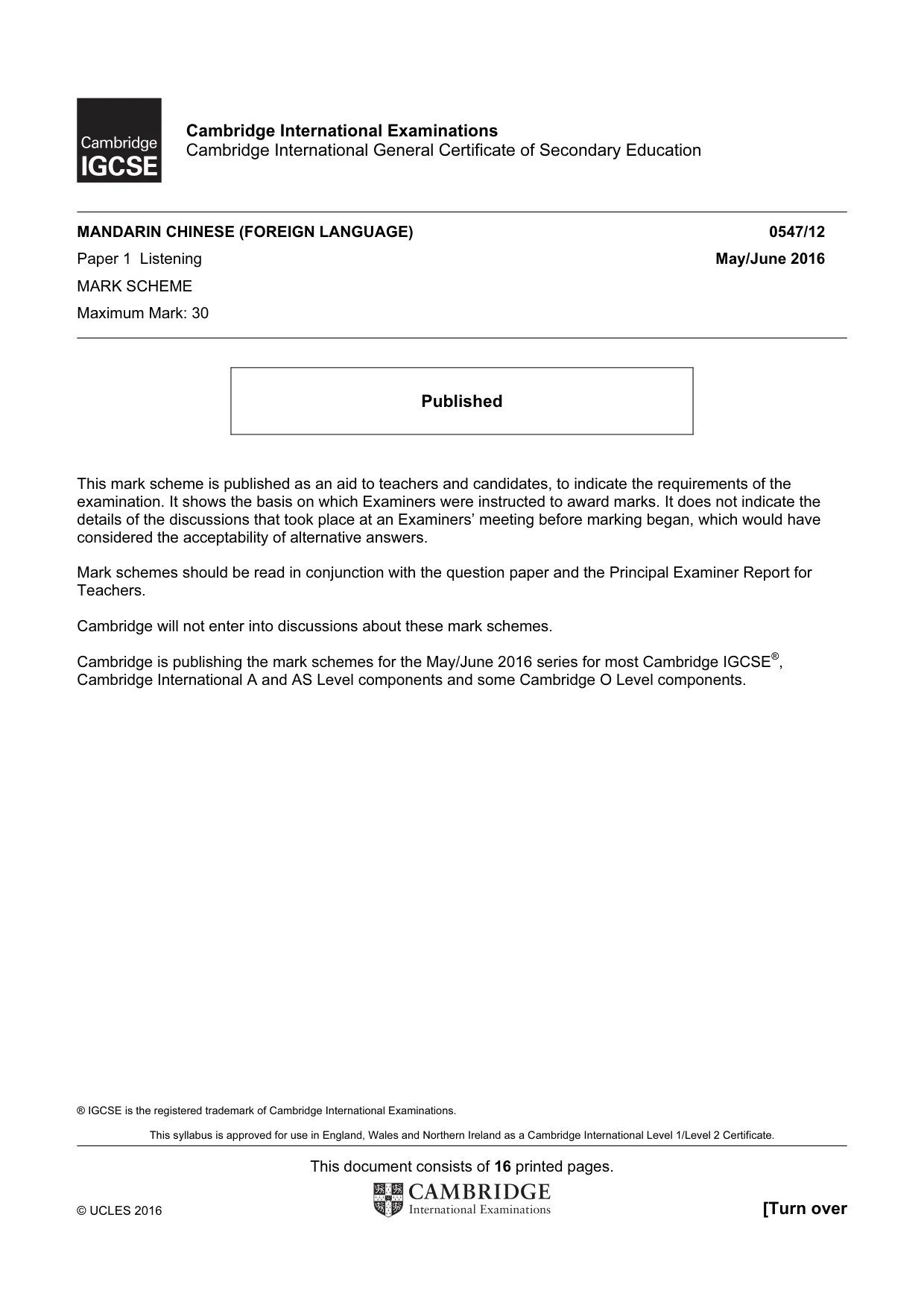 Mark scheme, page 1 of 16