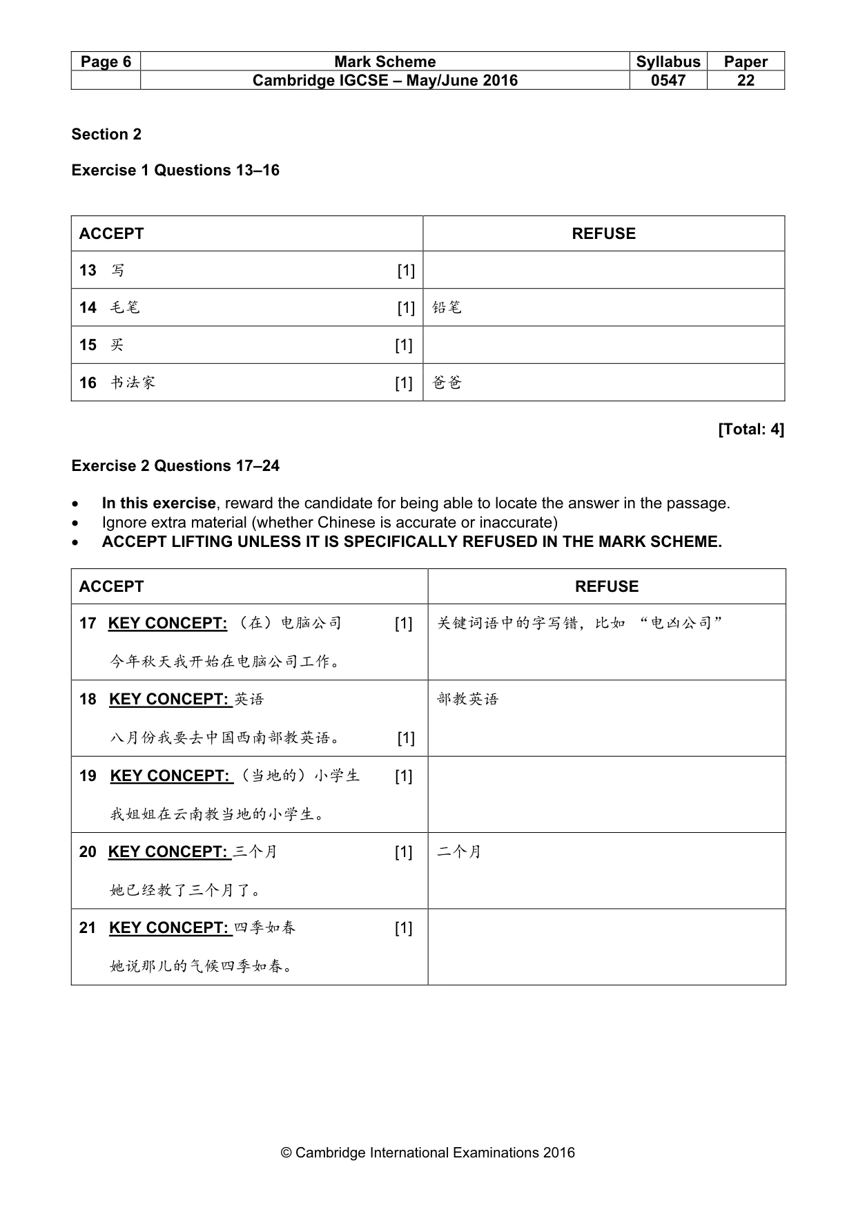 Mark scheme, page 6 of 9