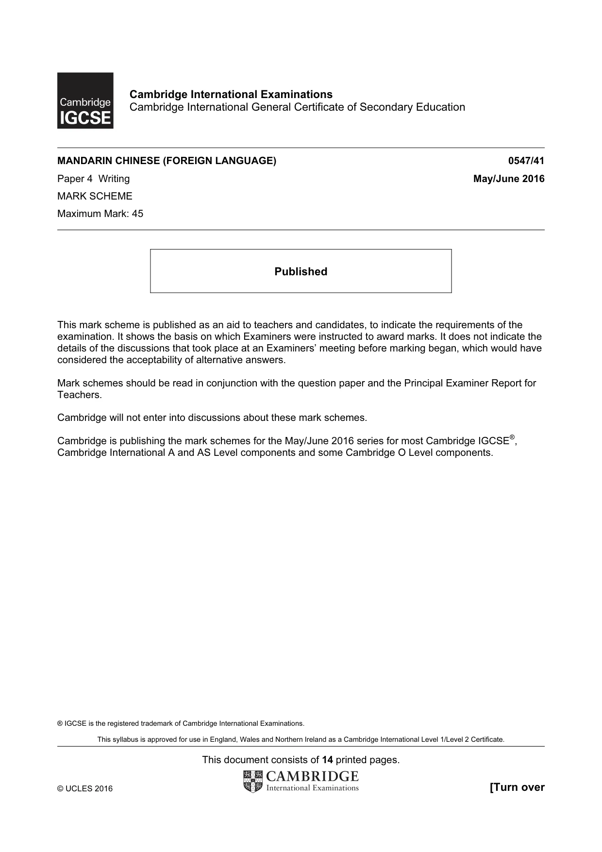 Mark scheme, page 1 of 14