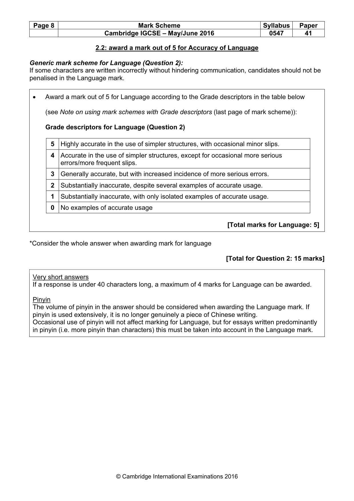 Mark scheme, page 8 of 14