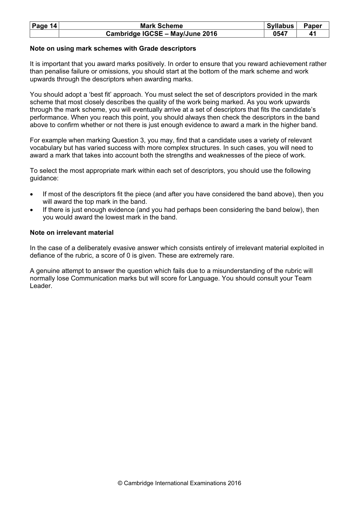 Mark scheme, page 14 of 14