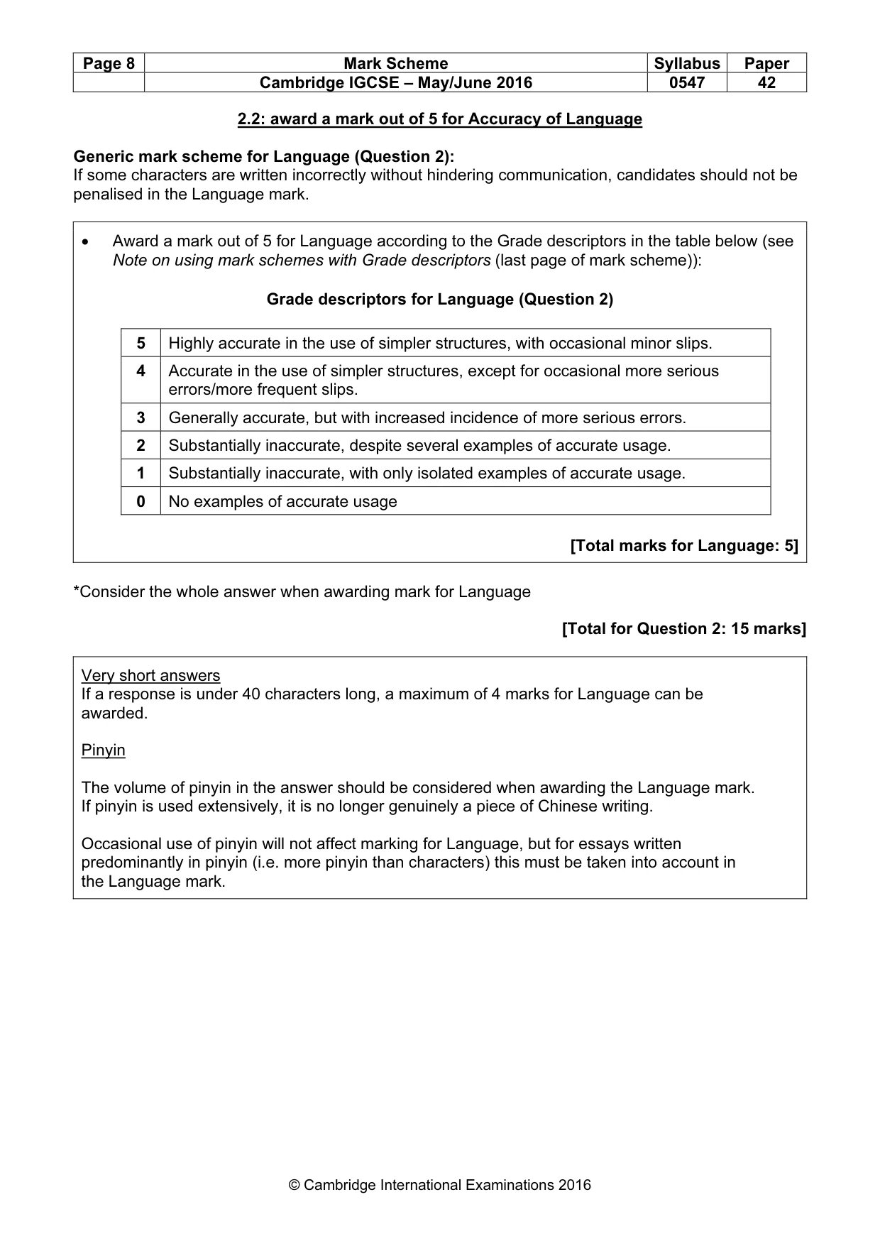 Mark scheme, page 8 of 15
