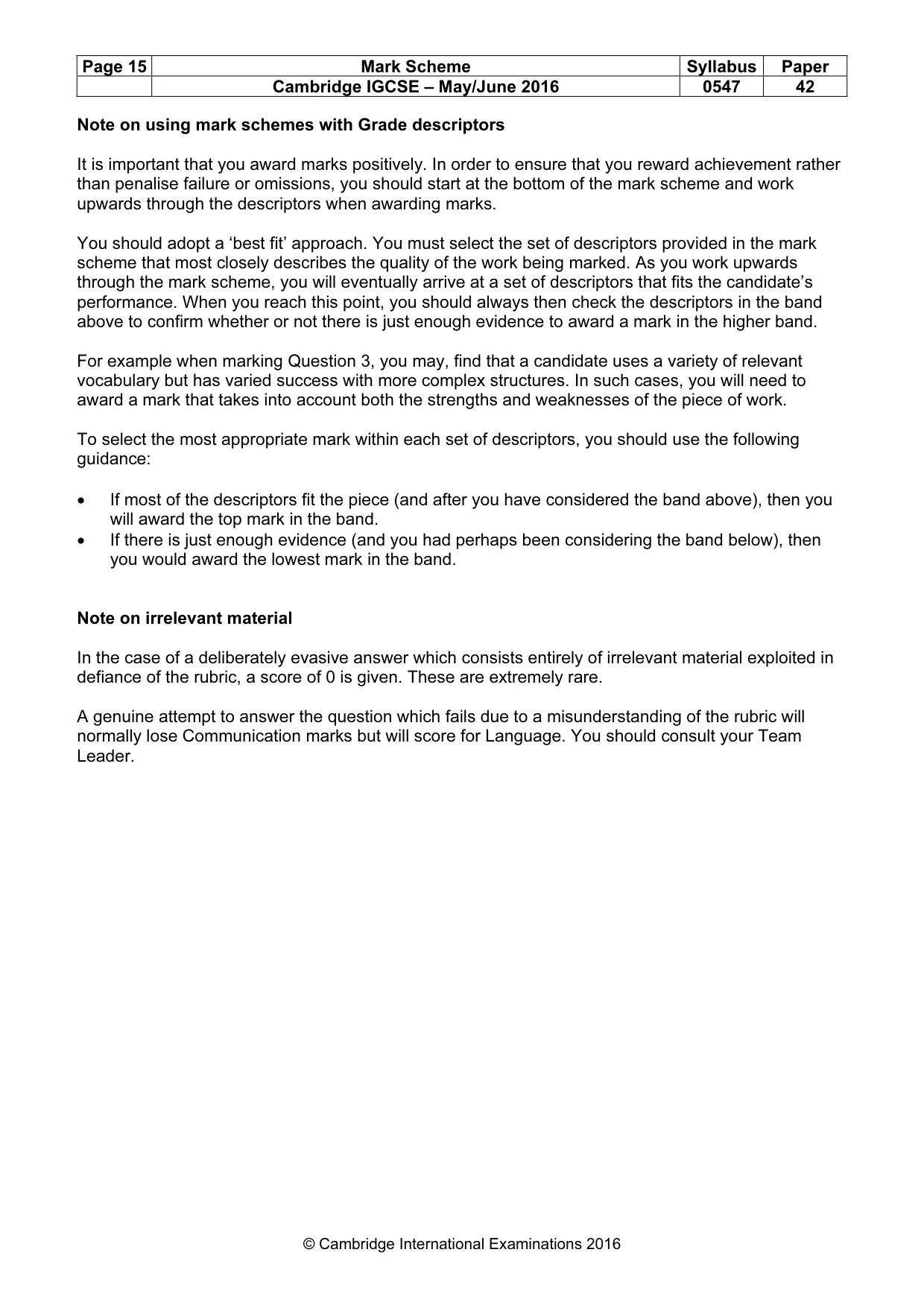 Mark scheme, page 15 of 15