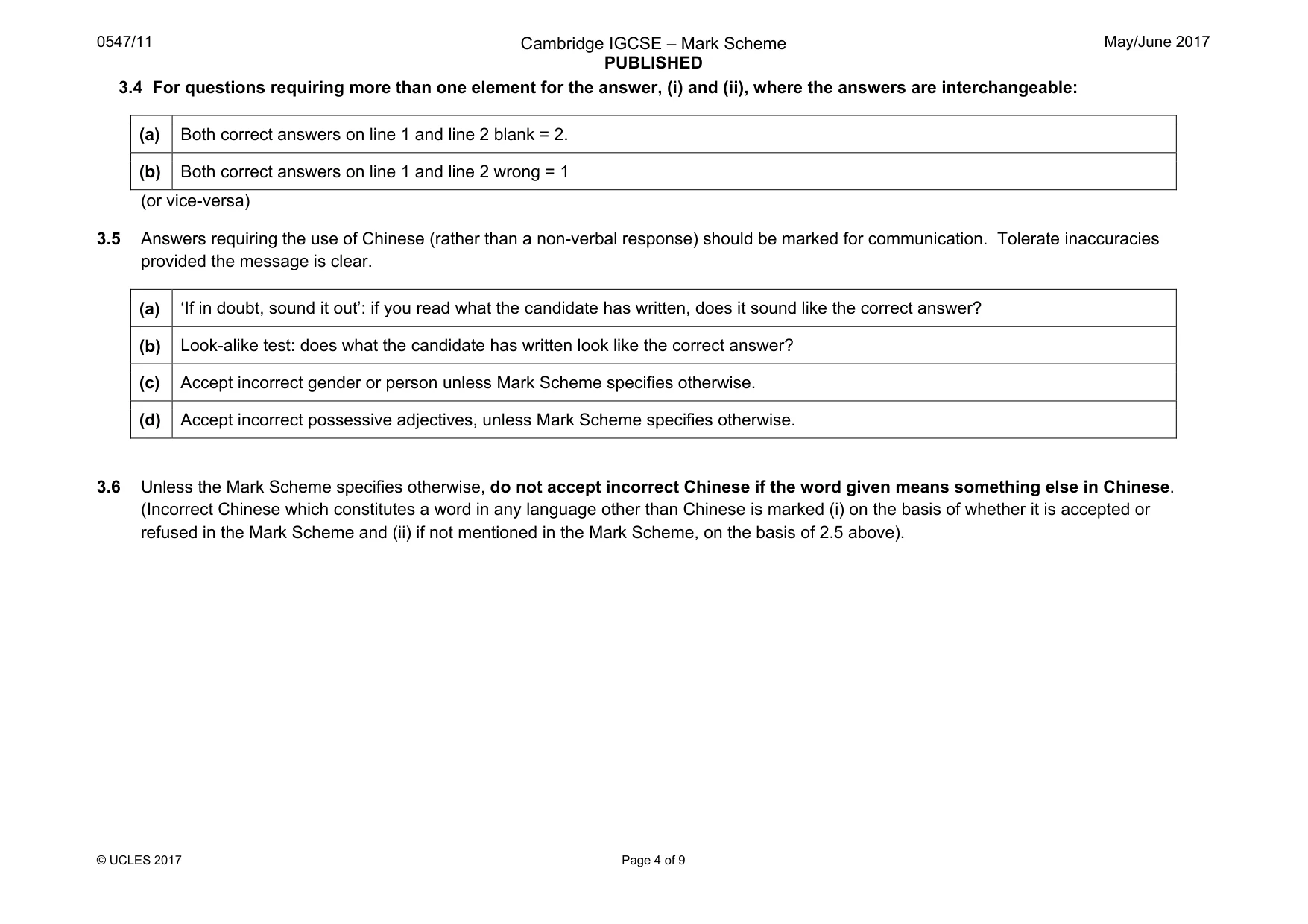 Mark scheme, page 4 of 9