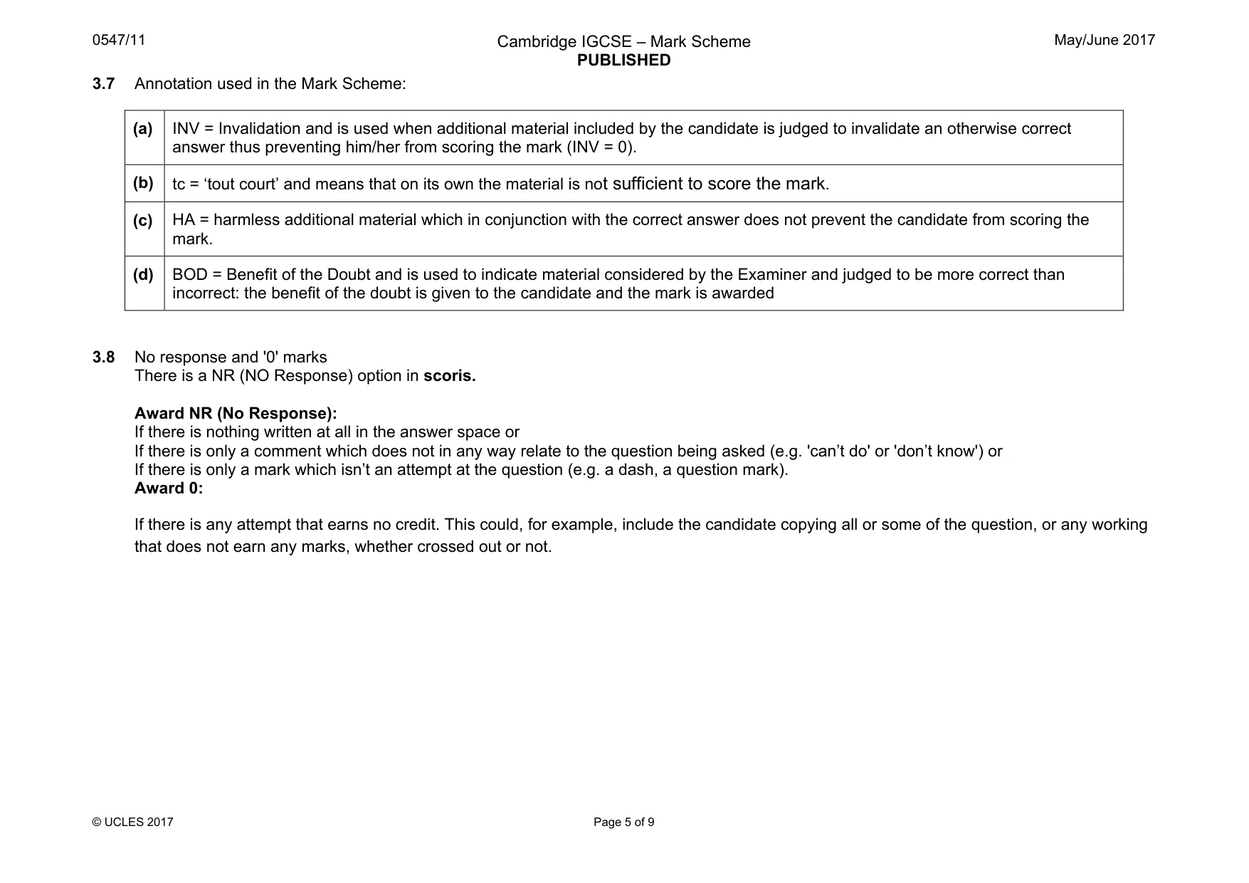 Mark scheme, page 5 of 9