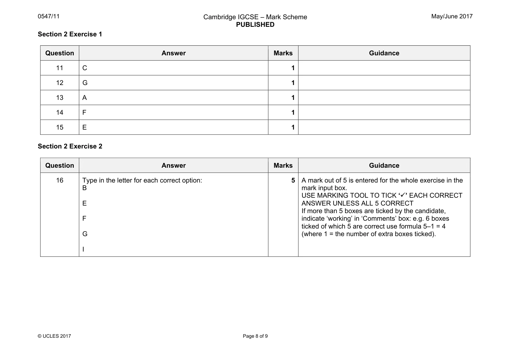 Mark scheme, page 8 of 9