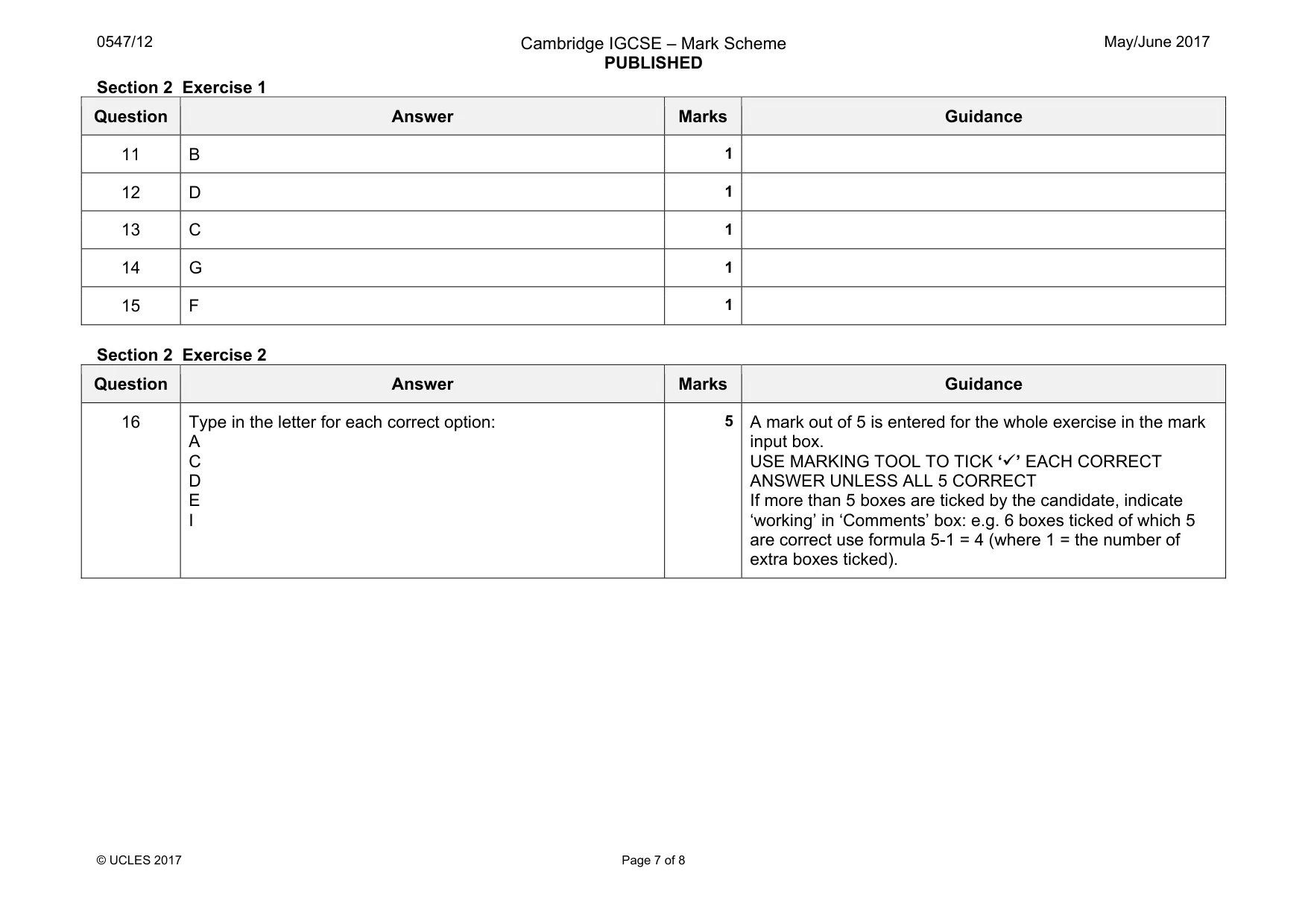 Mark scheme, page 7 of 8