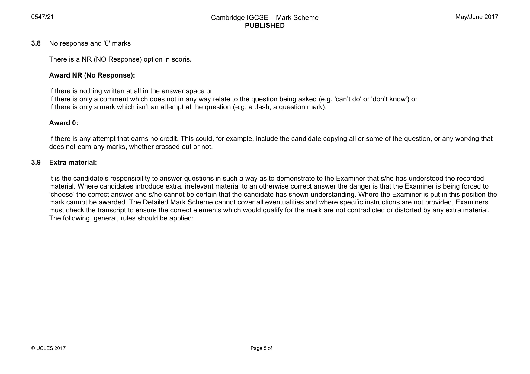 Mark scheme, page 5 of 11
