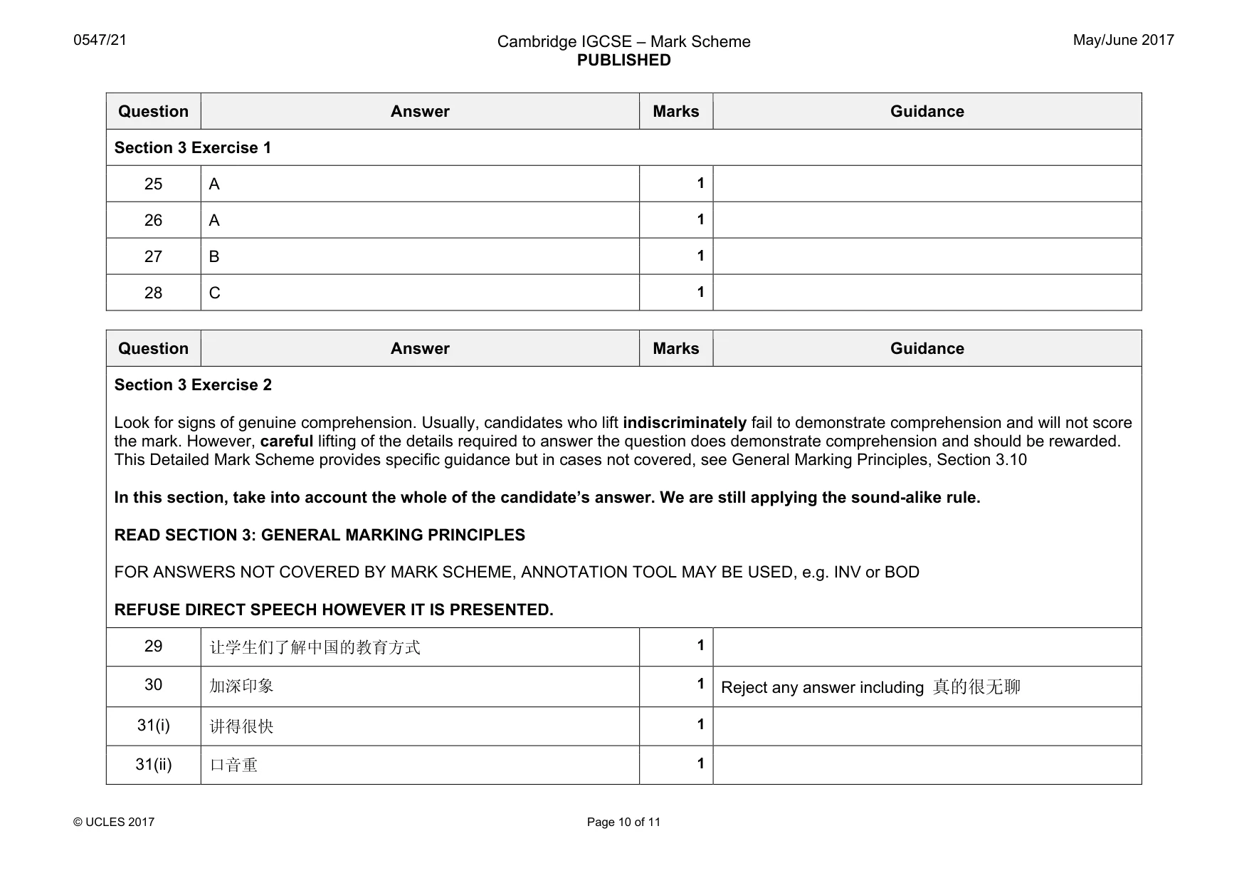 Mark scheme, page 10 of 11