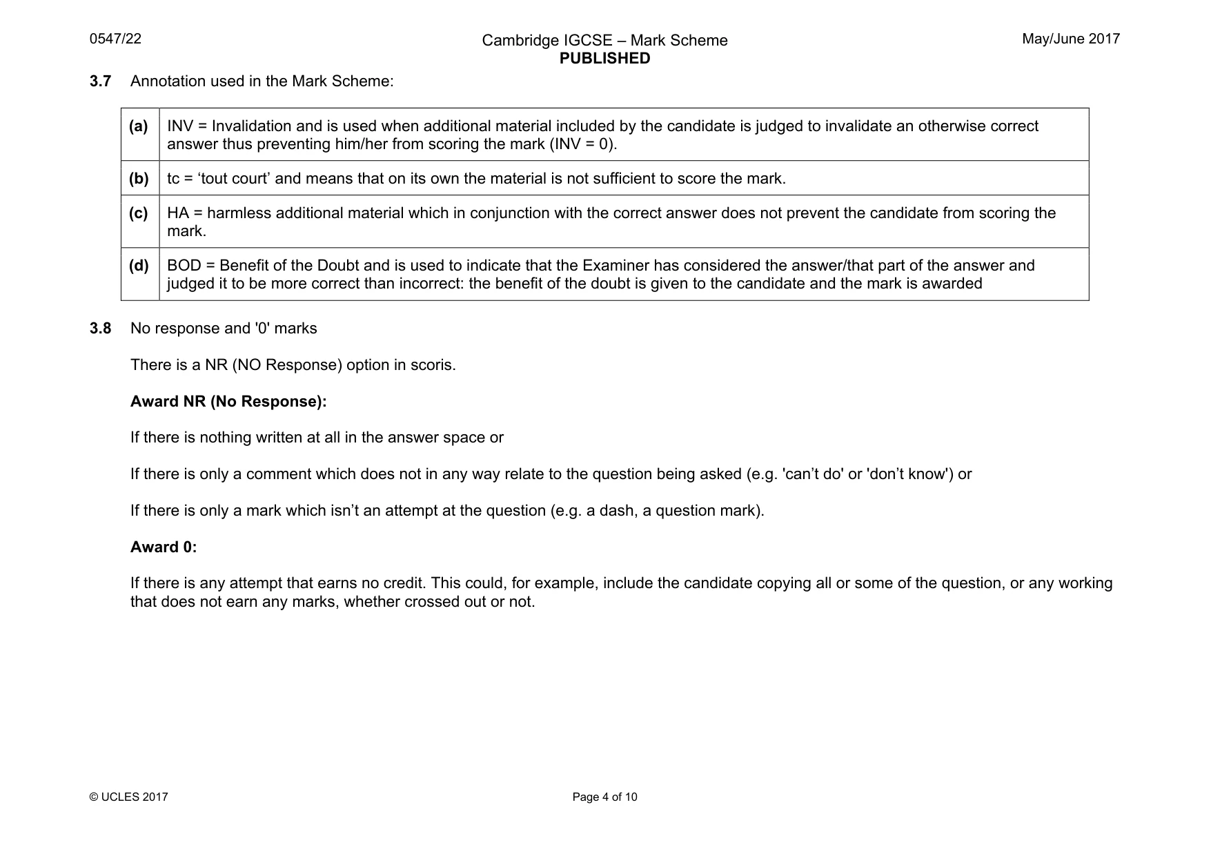 Mark scheme, page 4 of 10