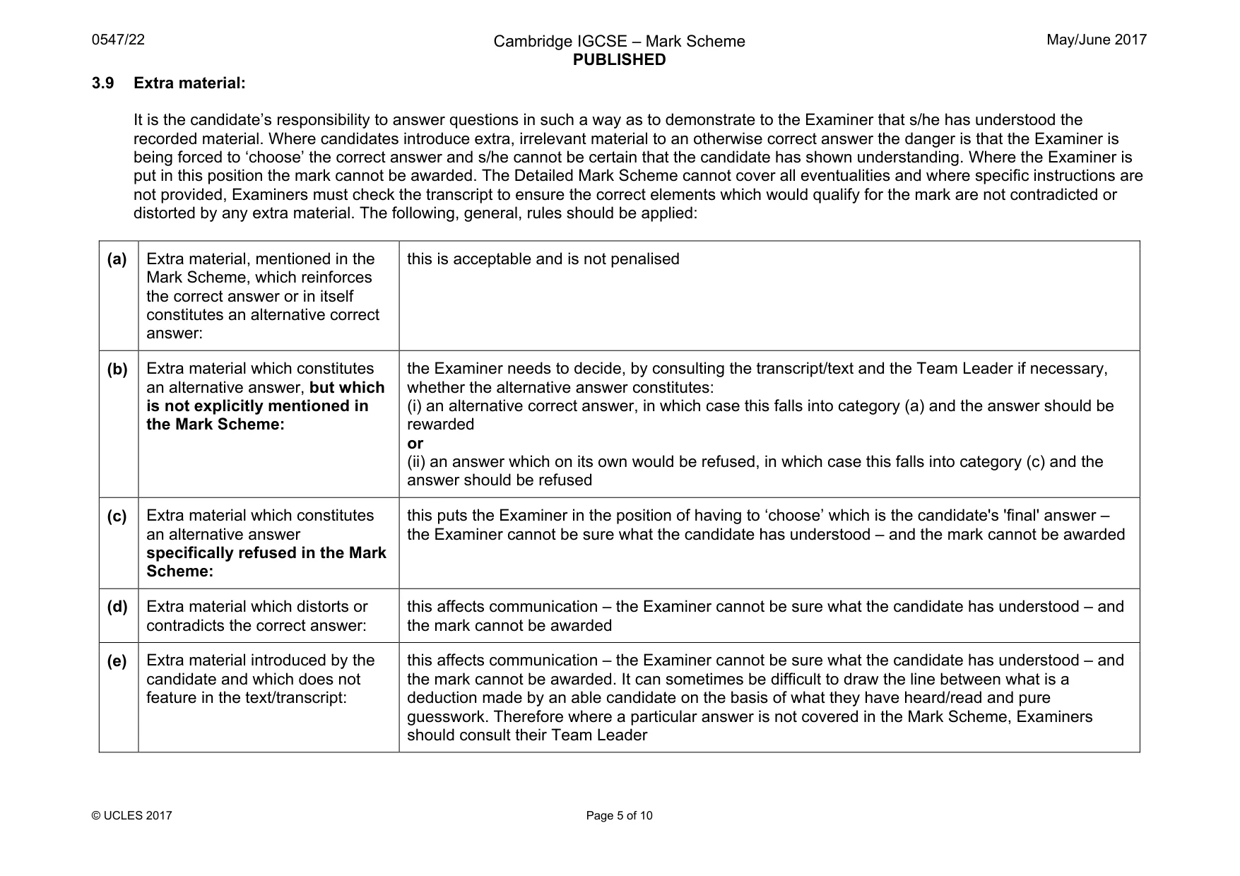 Mark scheme, page 5 of 10