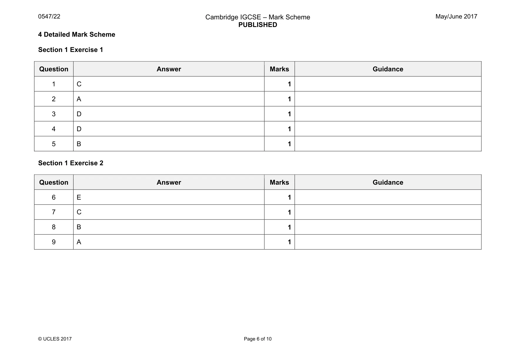 Mark scheme, page 6 of 10