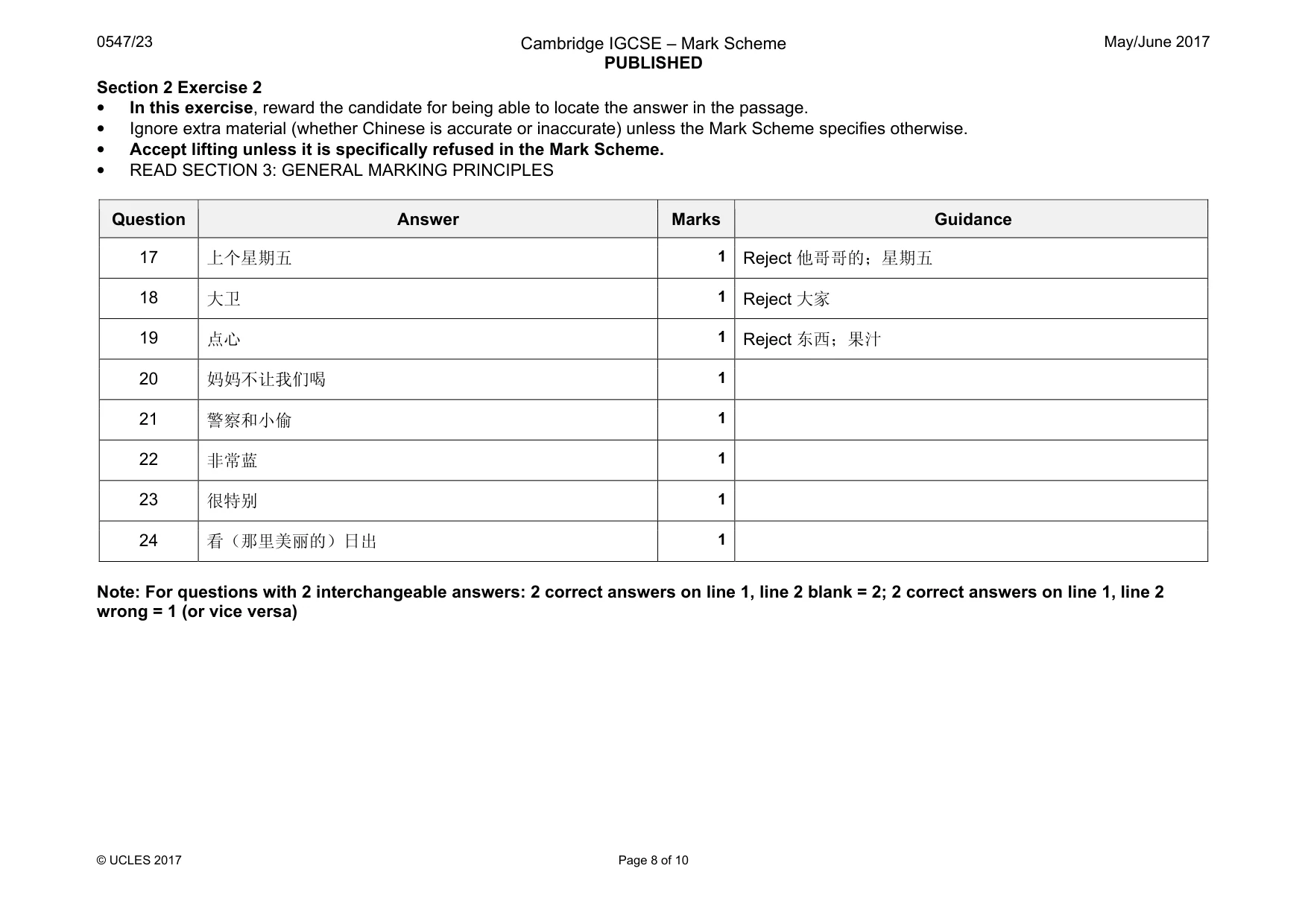 Mark scheme, page 8 of 10