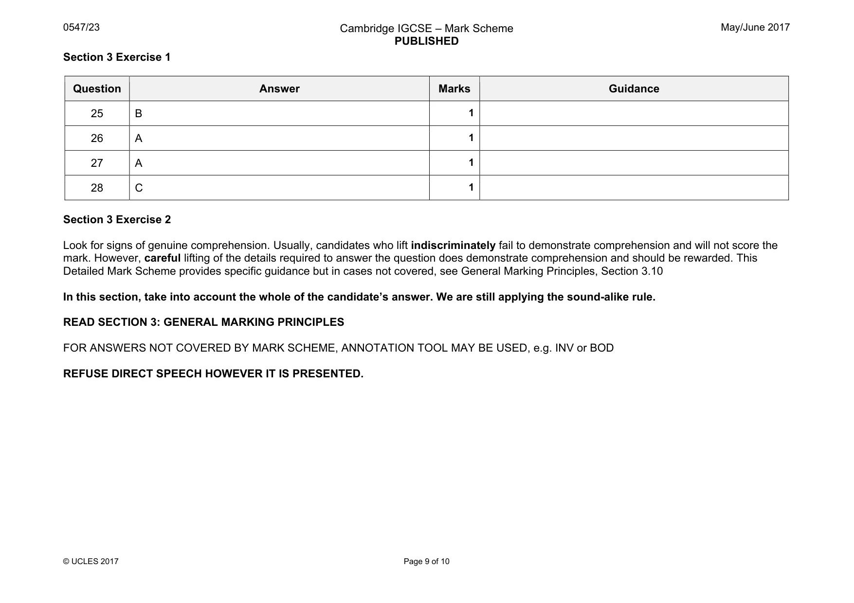 Mark scheme, page 9 of 10