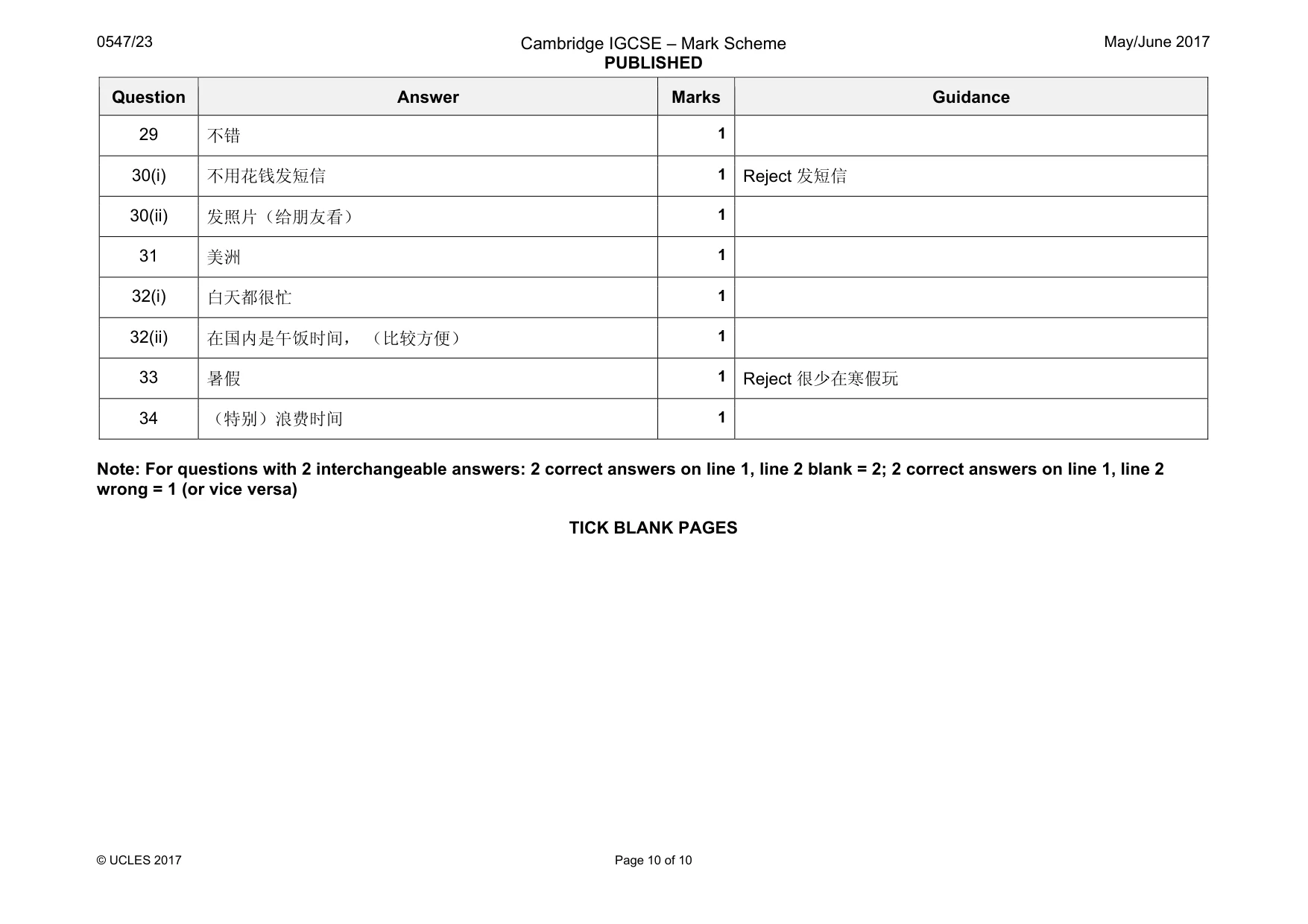 Mark scheme, page 10 of 10