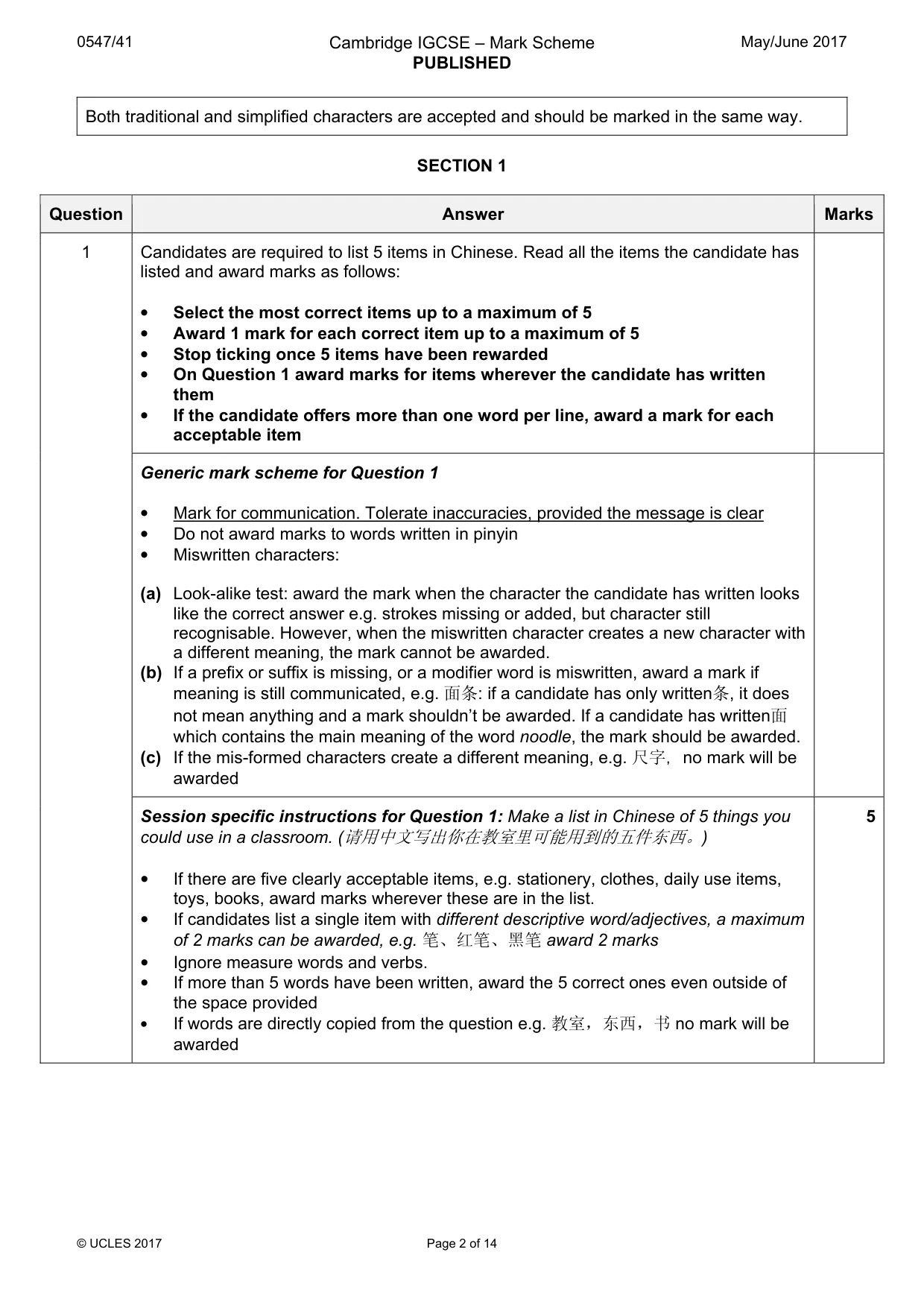 Mark scheme, page 2 of 14