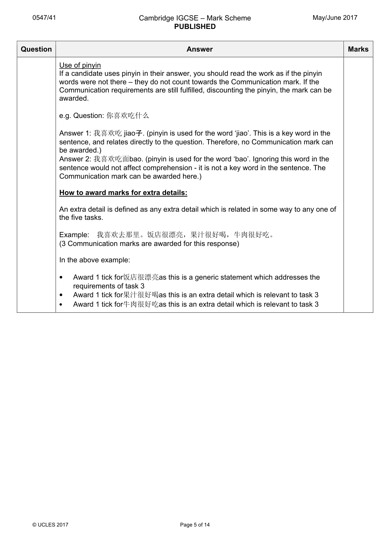 Mark scheme, page 5 of 14