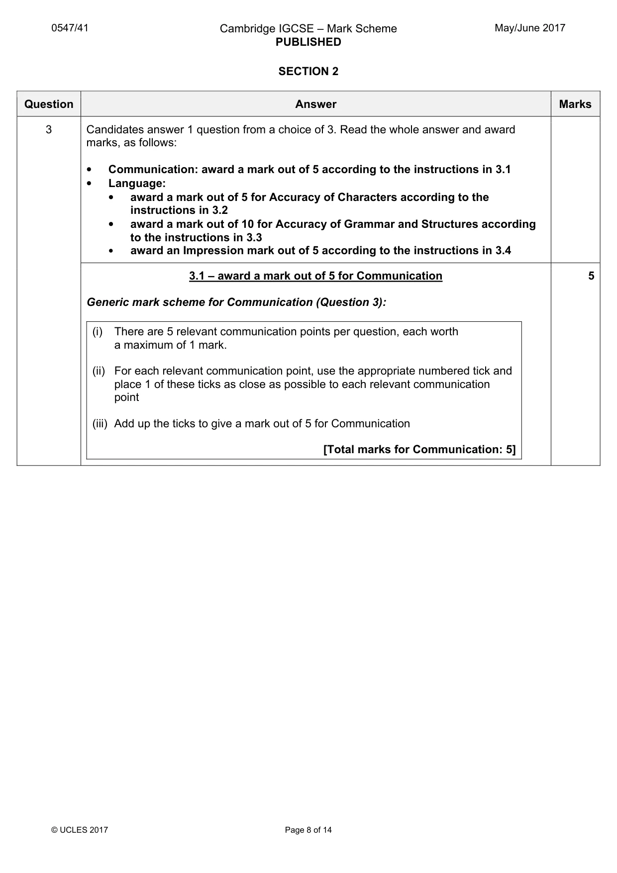 Mark scheme, page 8 of 14